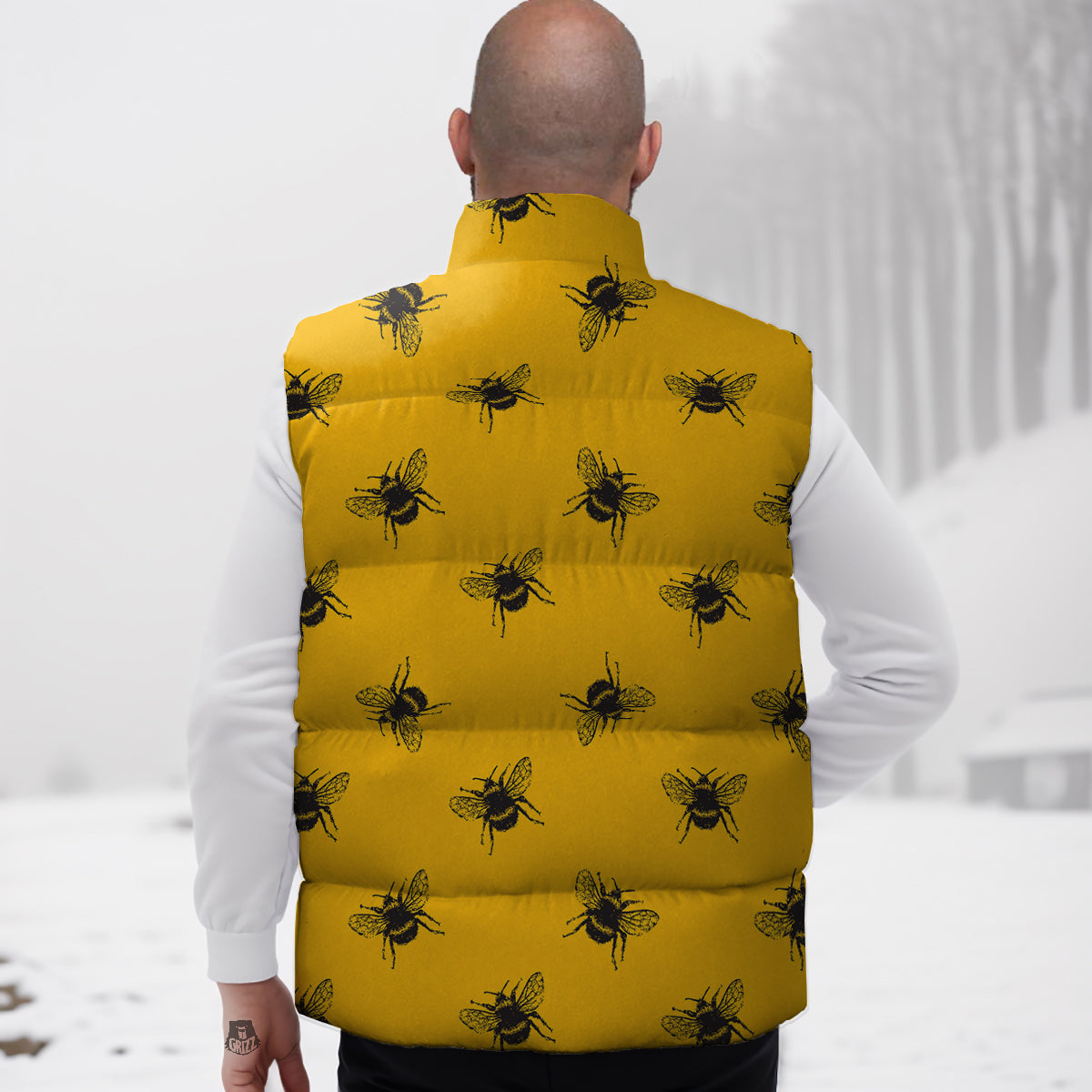 Bee Yellow Print Pattern Down Vest