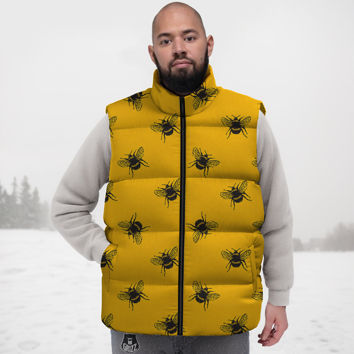 Bee Yellow Print Pattern Down Vest