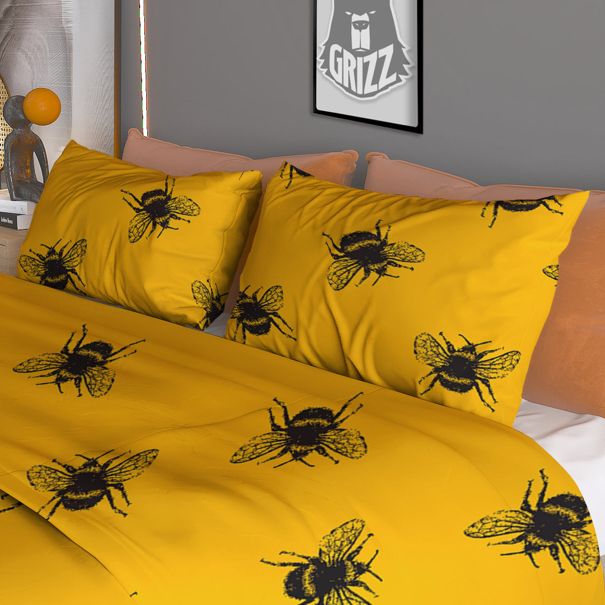 Bee Yellow Print Pattern Duvet Cover Bedding Set