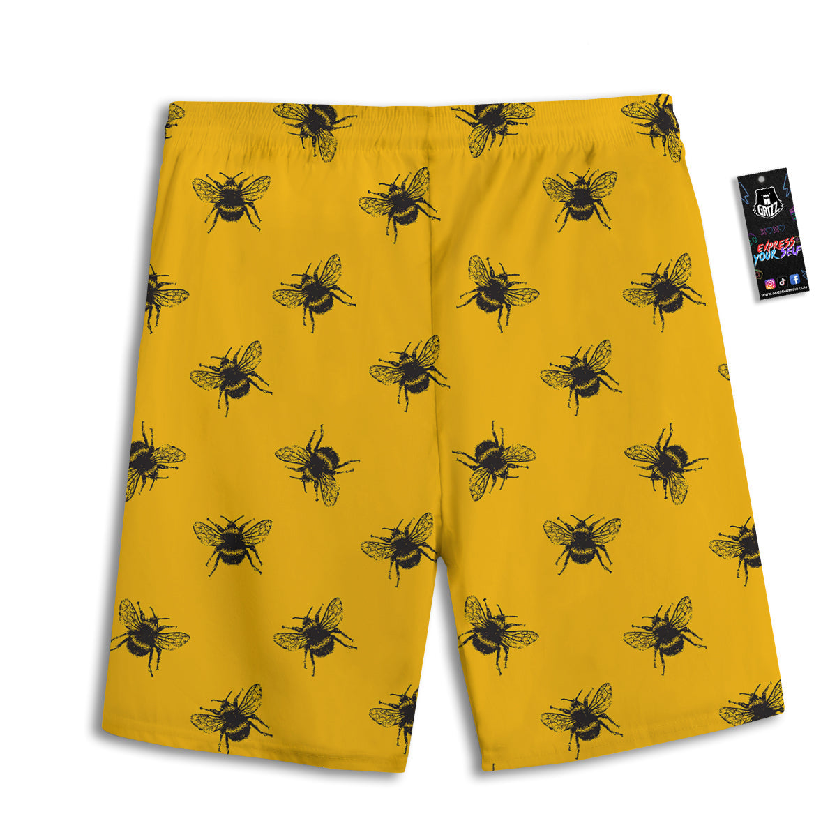 Bee Yellow Print Pattern Men's Athletic Shorts