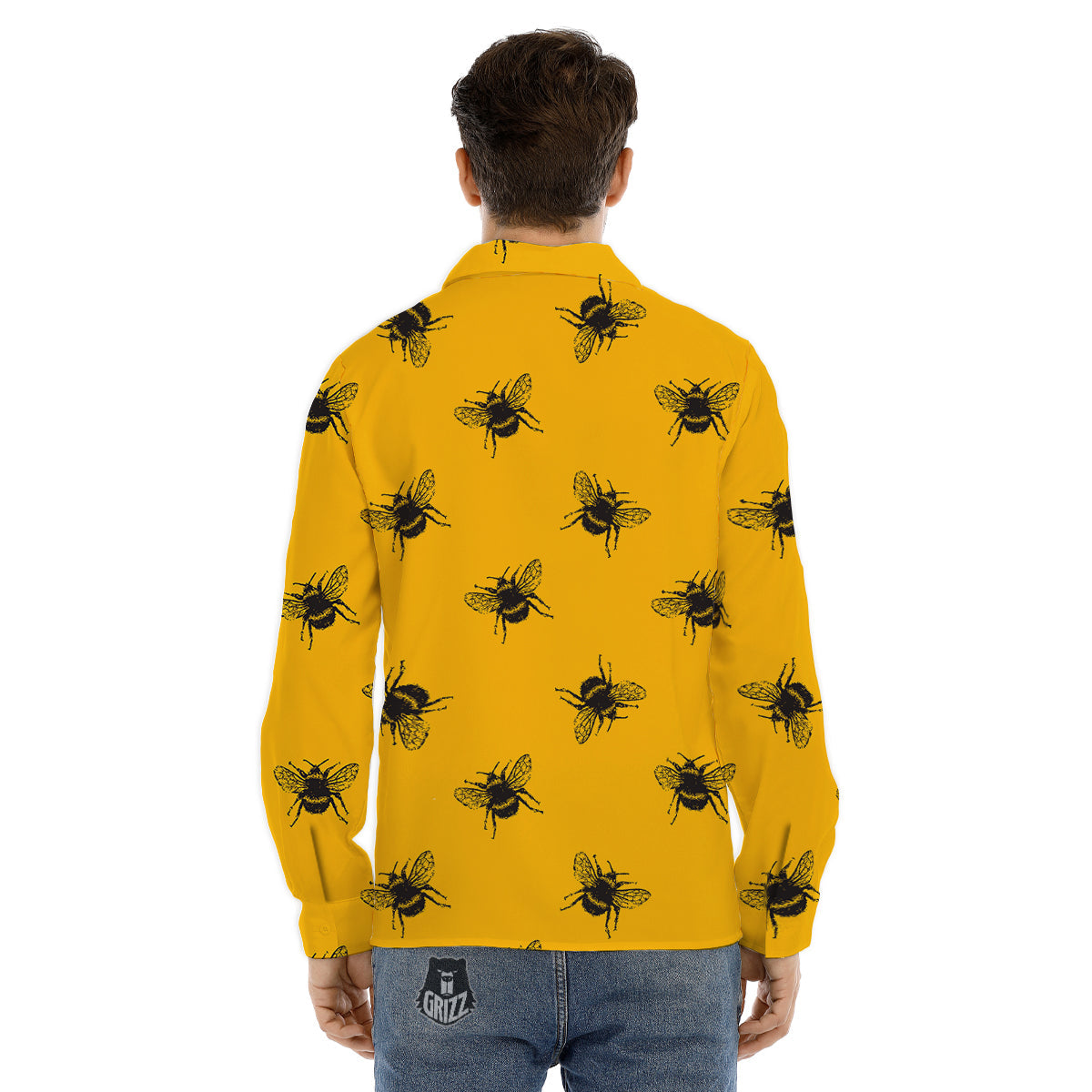 Bee Yellow Print Pattern Men's Dress Shirts-grizzshop