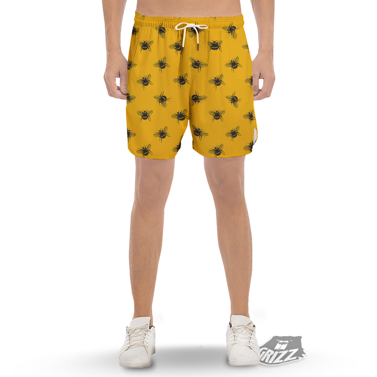 Bee Yellow Print Pattern Men's Gym Shorts-grizzshop