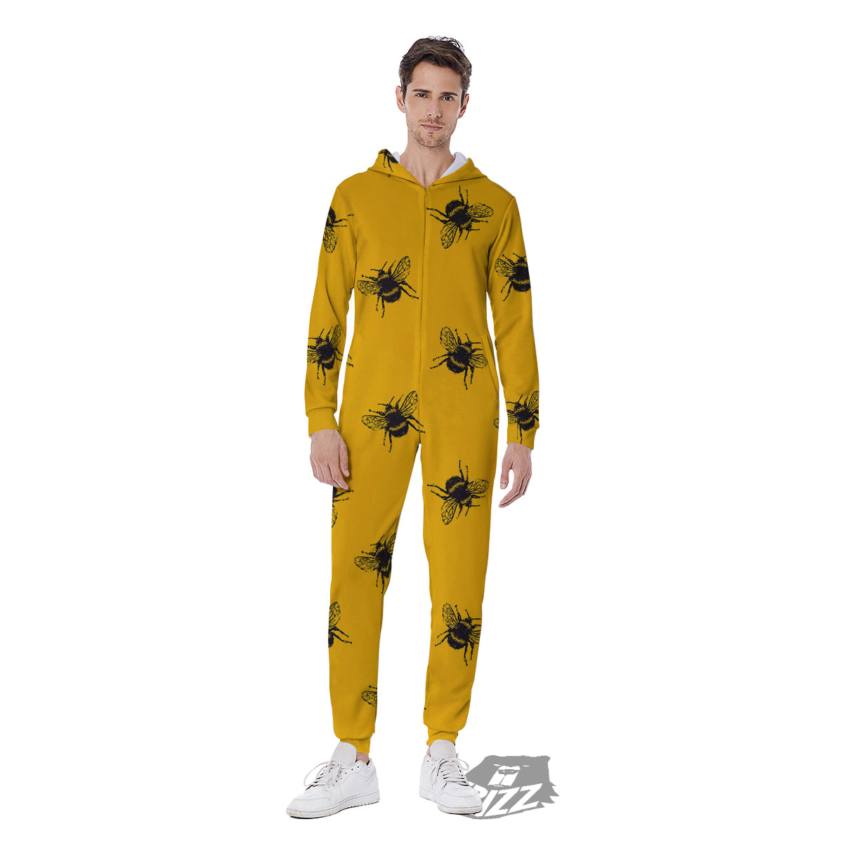 Bee Yellow Print Pattern Men's Jumpsuit-grizzshop