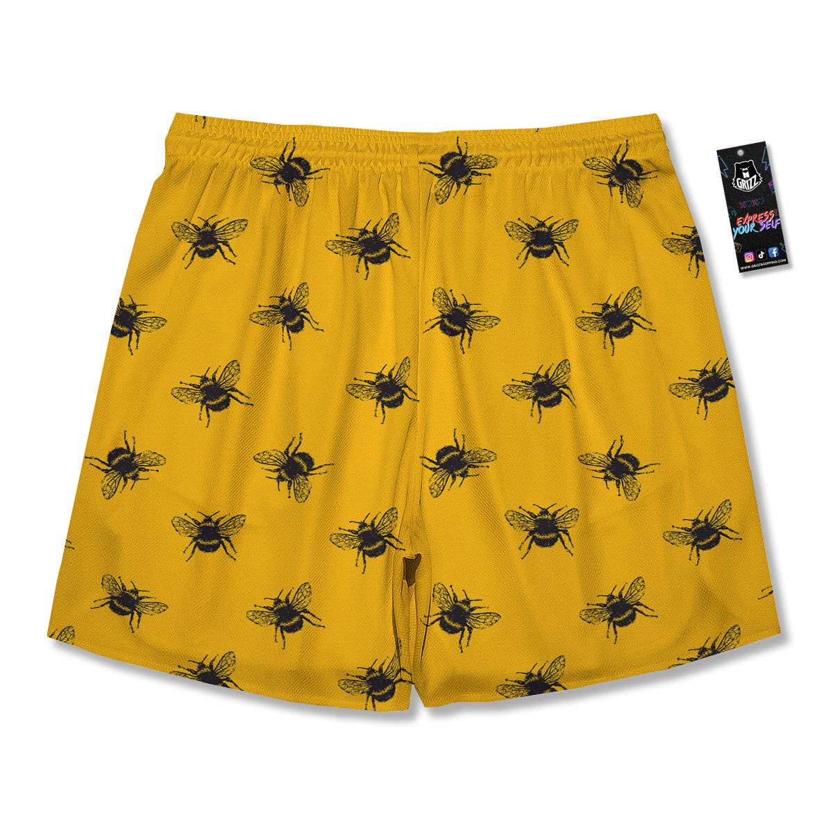 Bee Yellow Print Pattern Men's Running Shorts-grizzshop