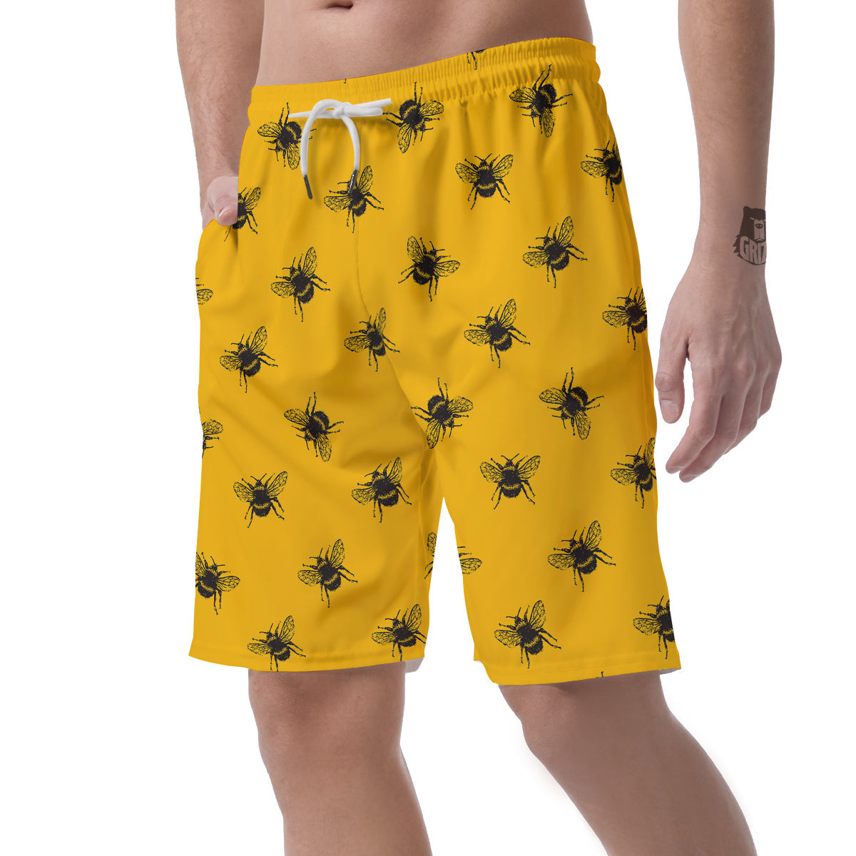 Bee Yellow Print Pattern Men's Shorts-grizzshop