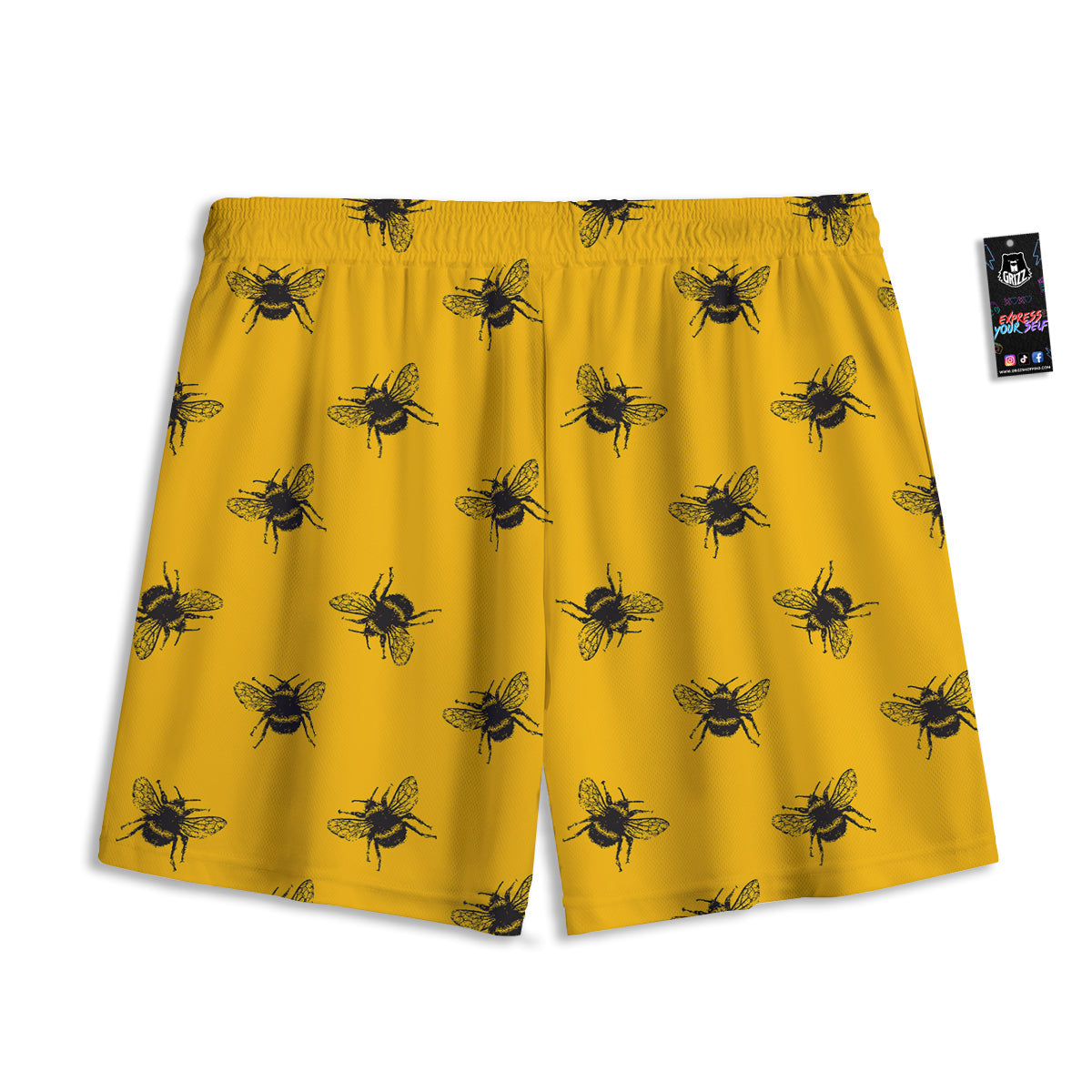 Bee Yellow Print Pattern Mesh Shorts