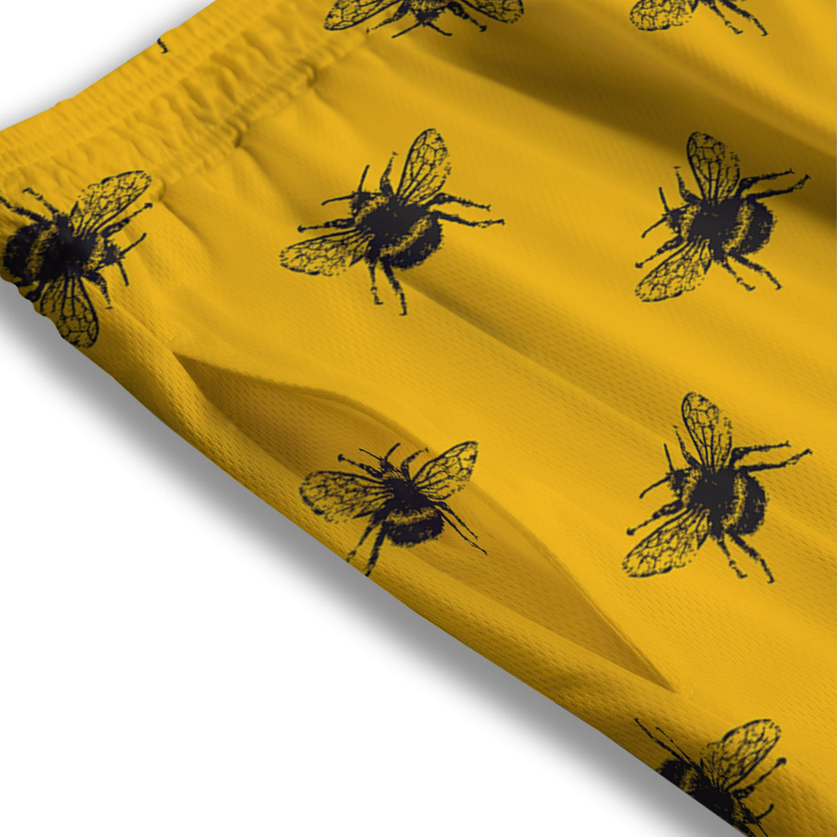 Bee Yellow Print Pattern Mesh Shorts