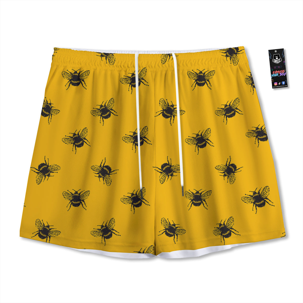 Bee Yellow Print Pattern Mesh Shorts