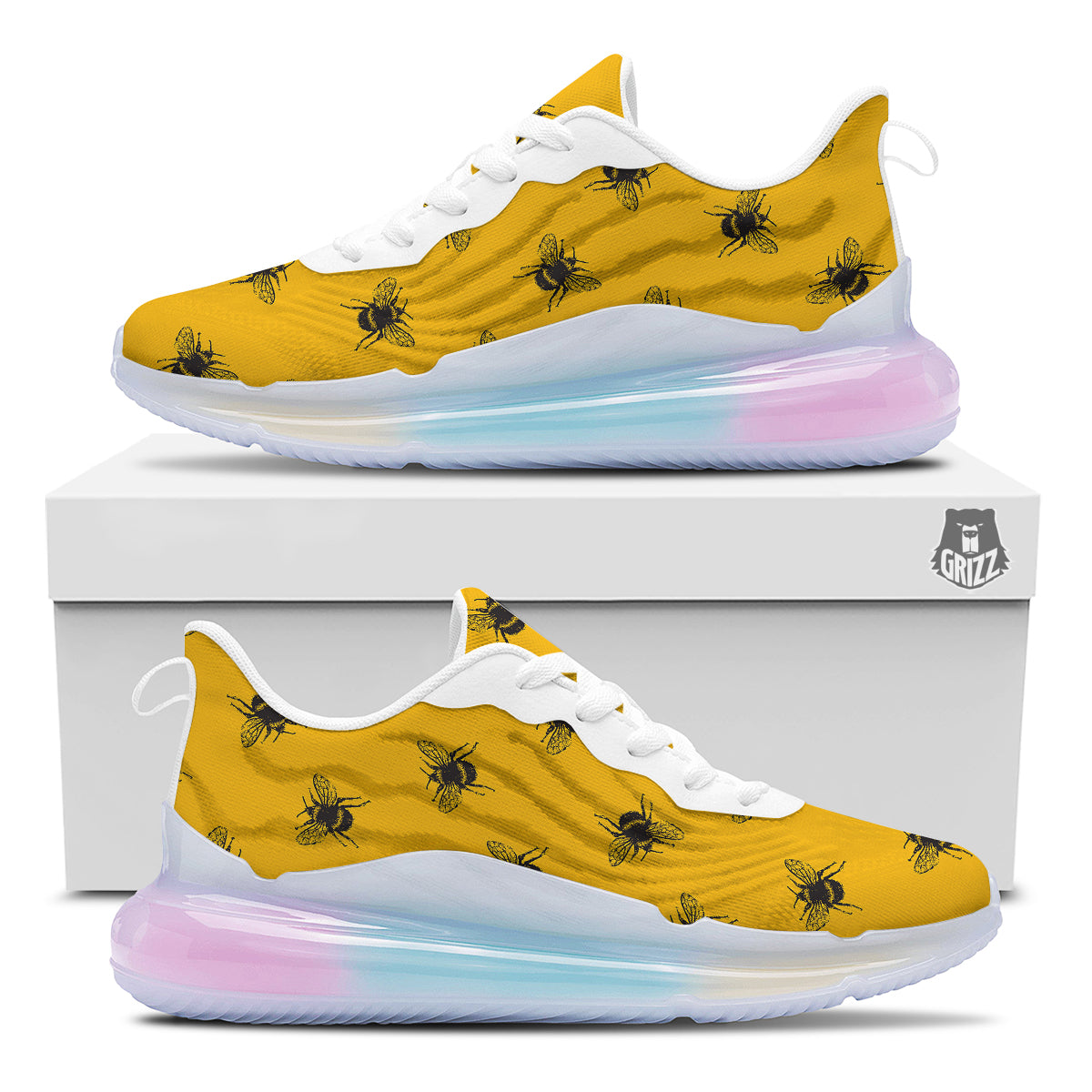 Bee Yellow Print Pattern Running Sneakers-grizzshop