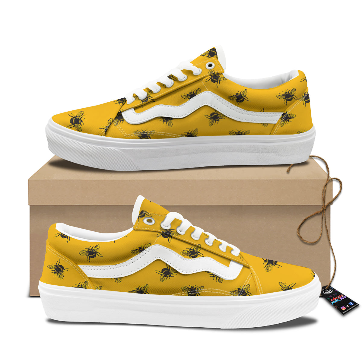 Bee Yellow Print Pattern Skate Shoes-grizzshop
