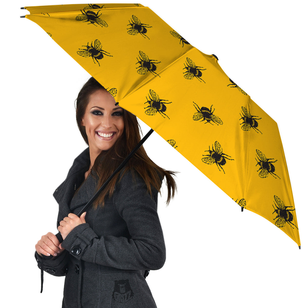 Bee Yellow Print Pattern Umbrella-grizzshop