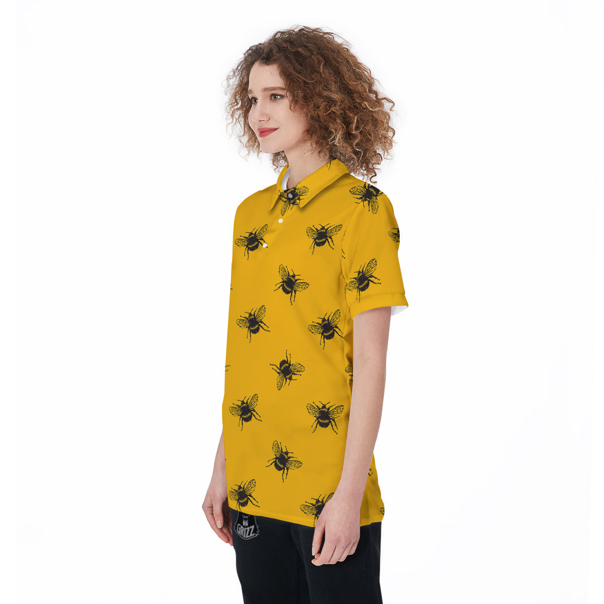 Bee Yellow Print Pattern Women's Golf Shirts-grizzshop
