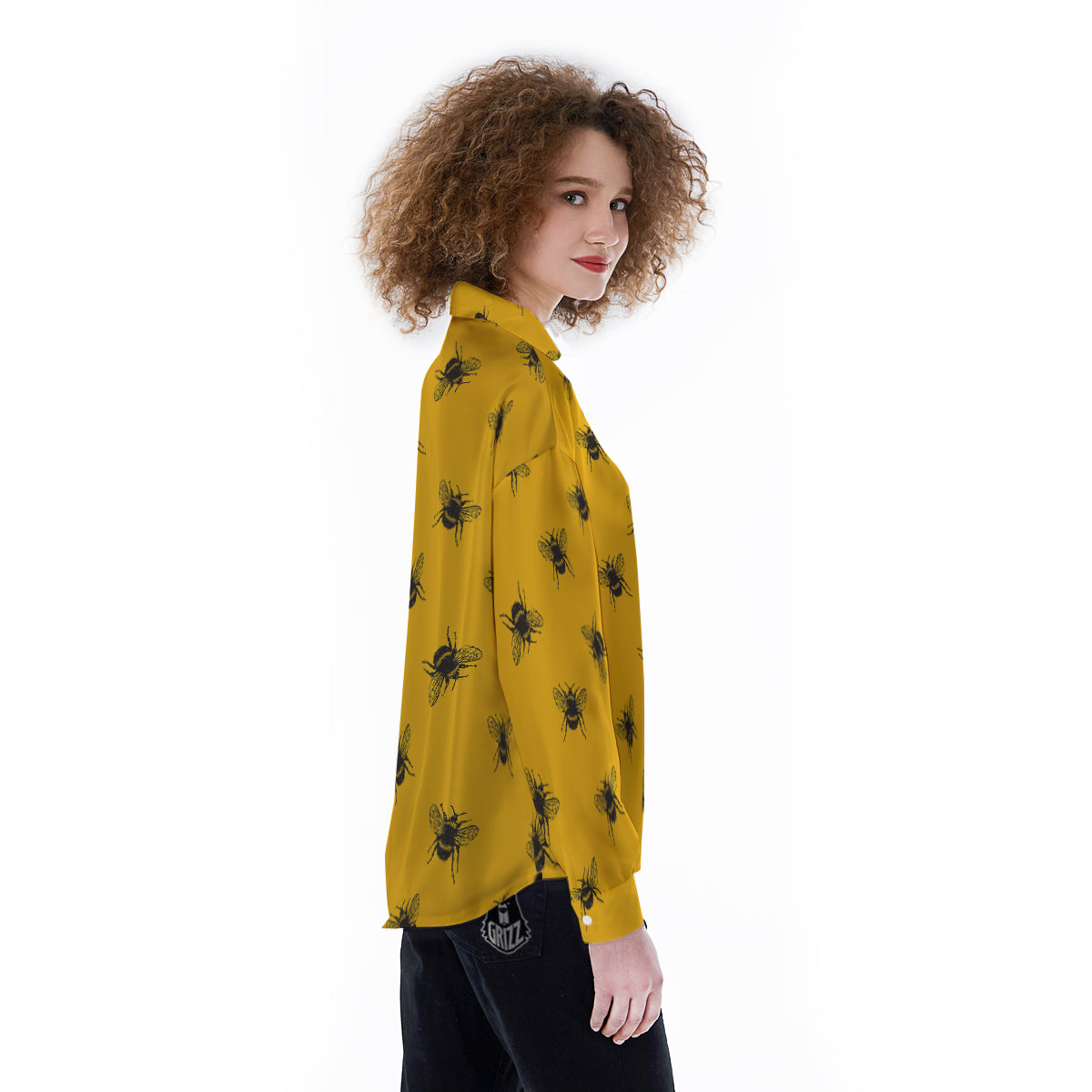 Bee Yellow Print Pattern Women's Long Sleeve Shirts-grizzshop