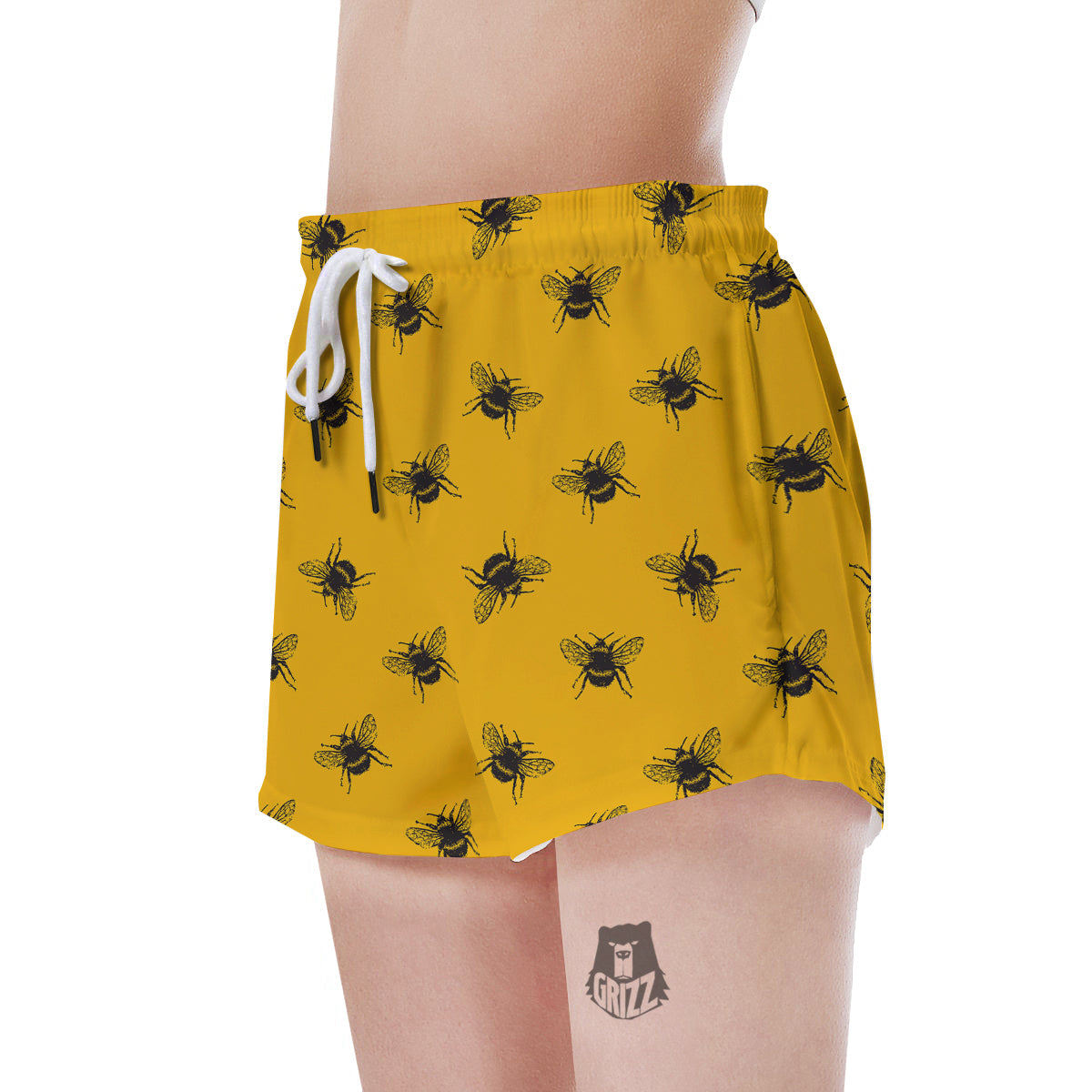 Bee Yellow Print Pattern Women's Shorts-grizzshop