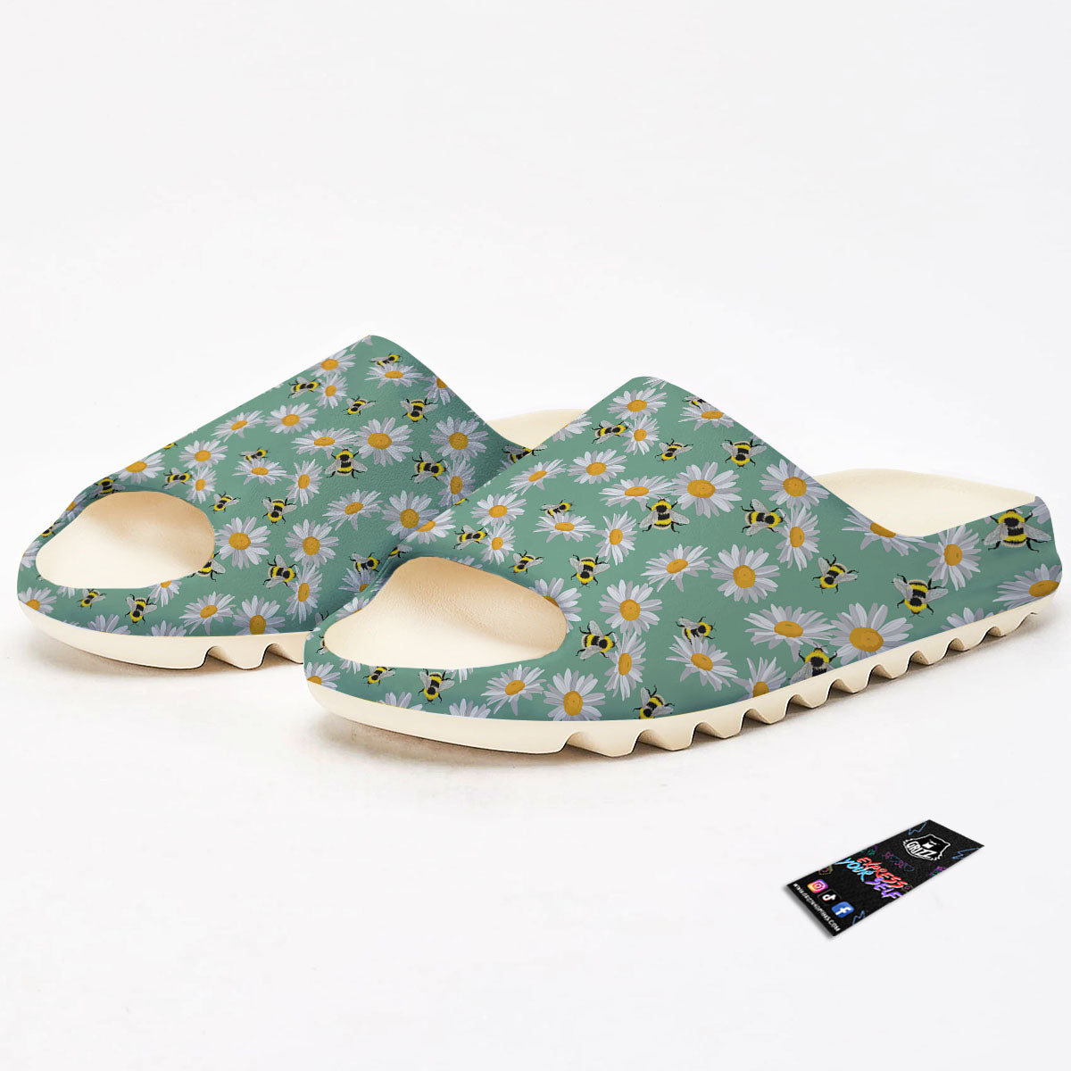 Bee Flower Print Pattern Sandals-grizzshop