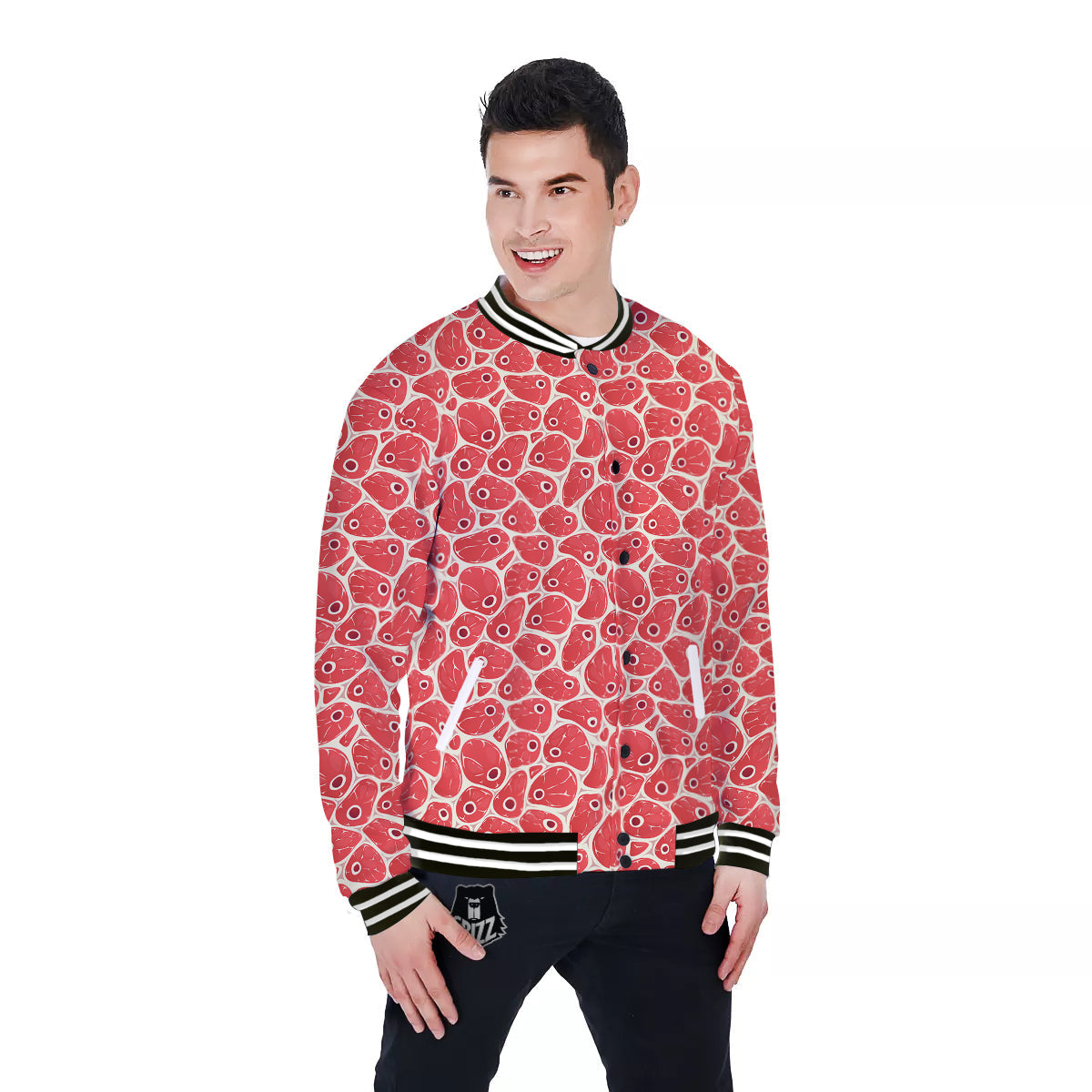 Beef Meat Print Pattern Baseball Jacket-grizzshop