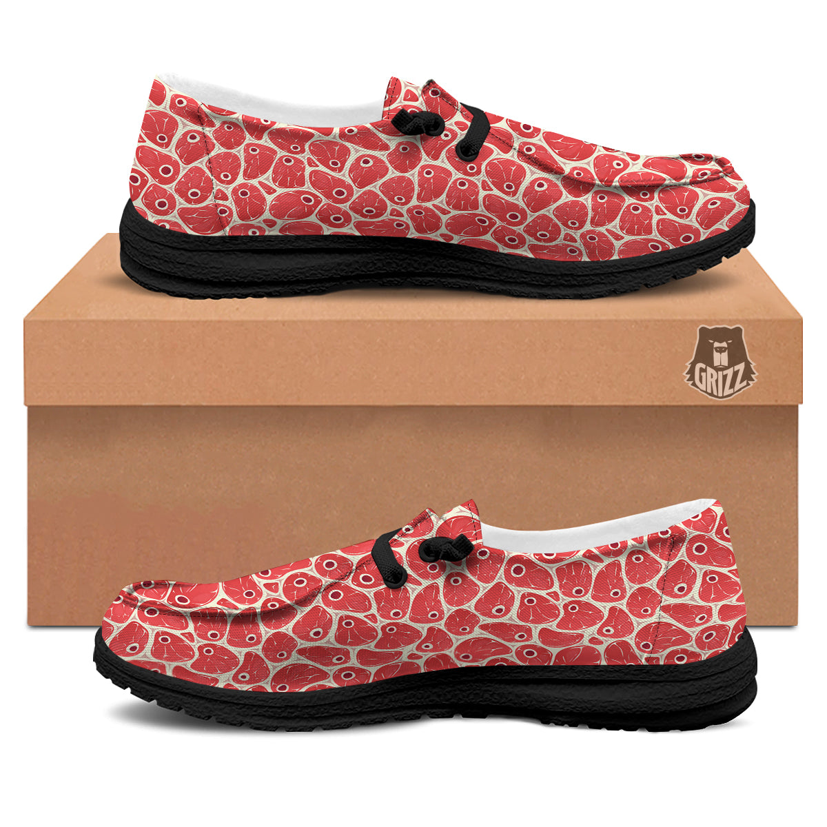 Beef Meat Print Pattern Black Loafers-grizzshop