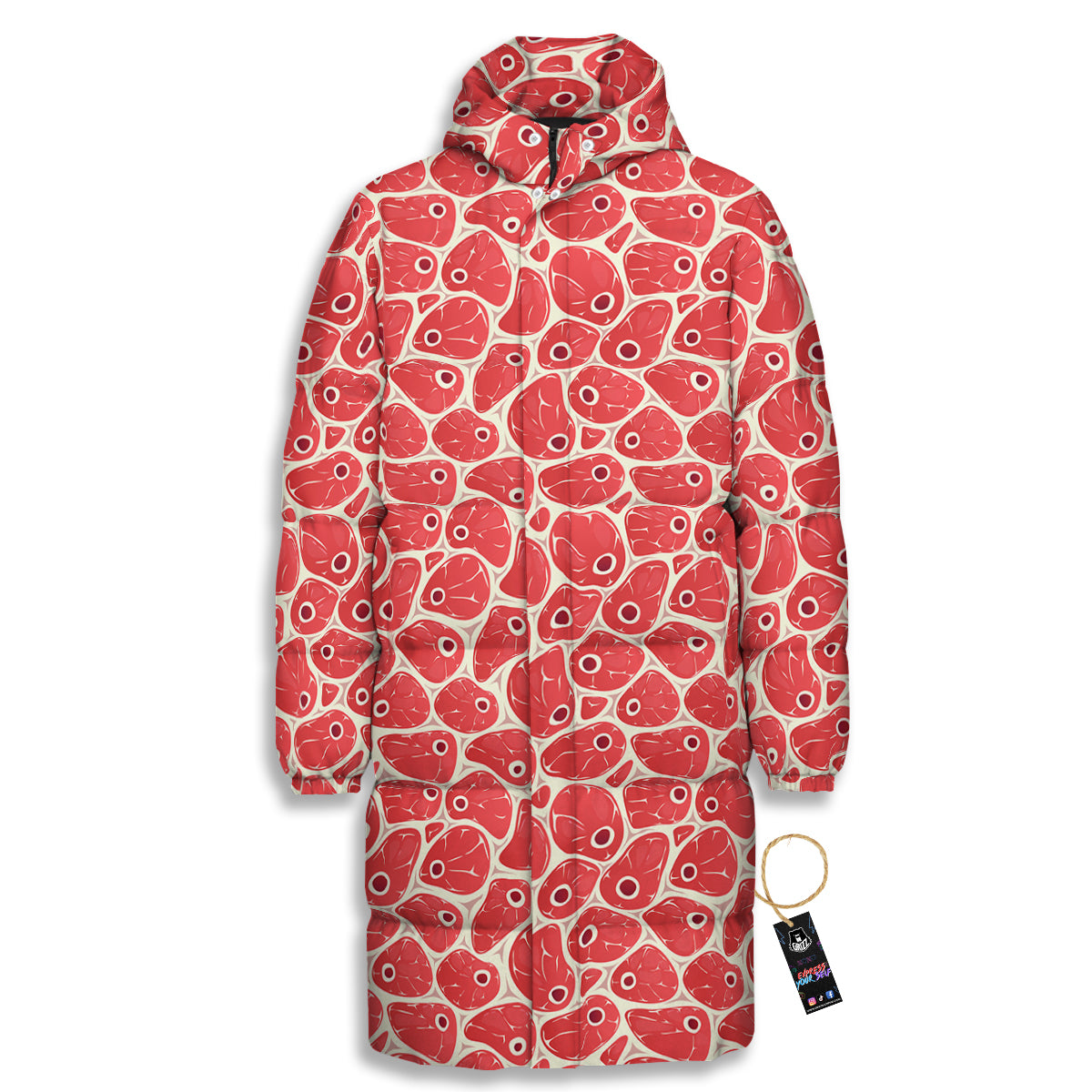 Beef Meat Print Pattern Long Down Jacket-grizzshop