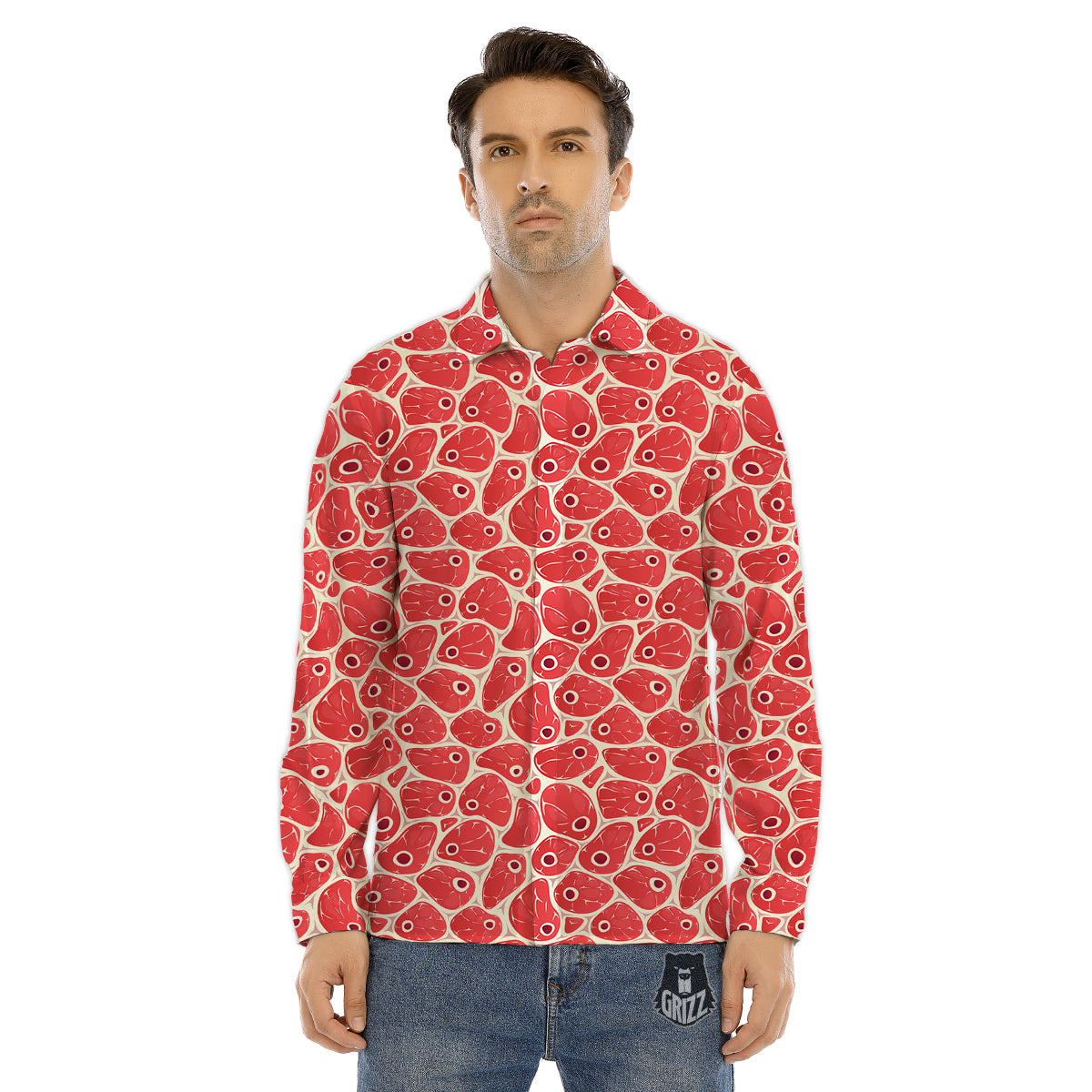 Beef Meat Print Pattern Men's Dress Shirts-grizzshop