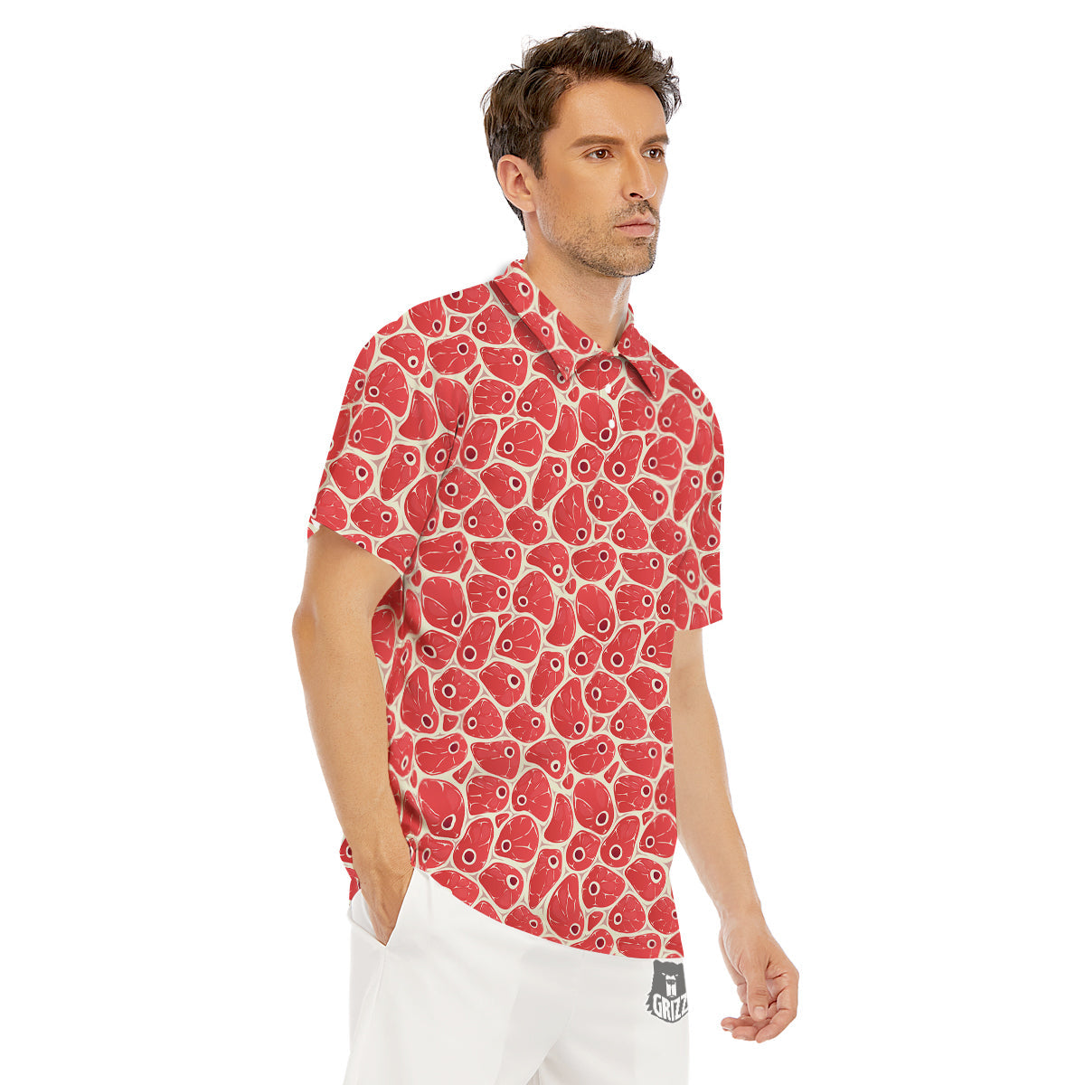 Beef Meat Print Pattern Men's Golf Shirts-grizzshop