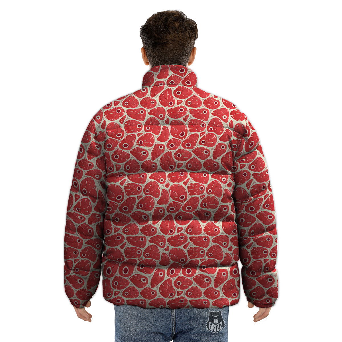 Beef Meat Print Pattern Puffer Jacket-grizzshop
