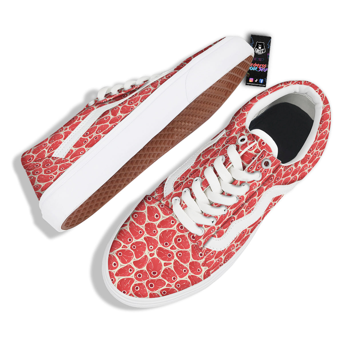 Beef Meat Print Pattern Skate Shoes-grizzshop
