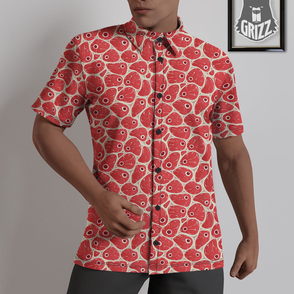 Beef Meat Print Pattern Untucked Shirts-grizzshop