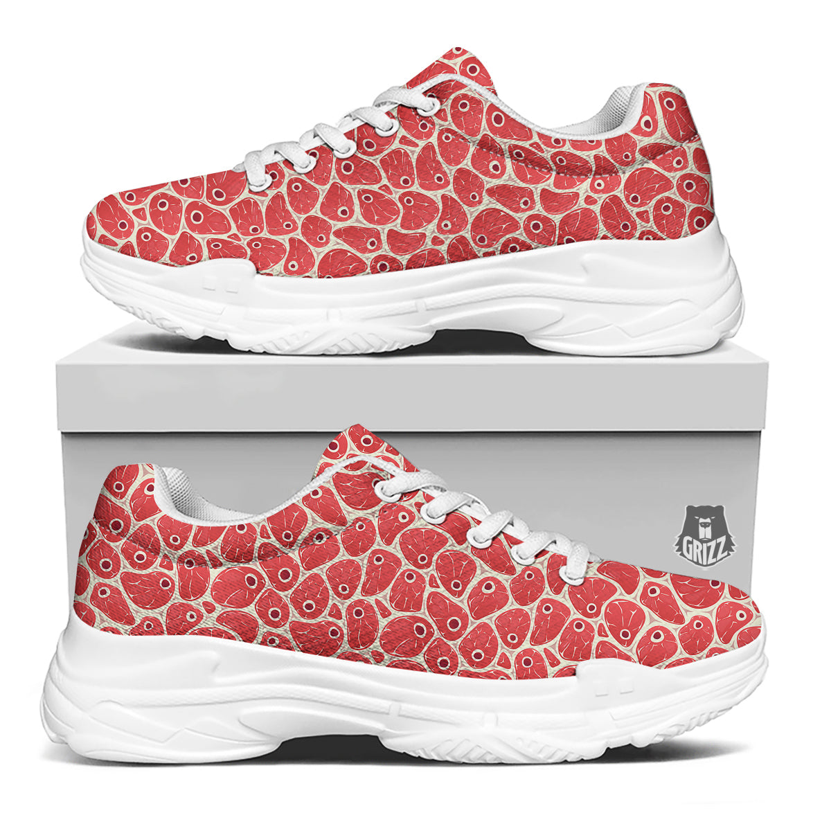 Beef Meat Print Pattern White Chunky Shoes-grizzshop