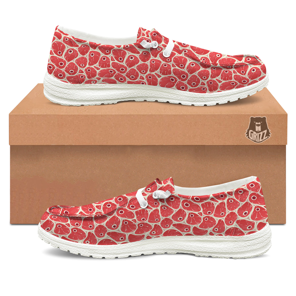 Beef Meat Print Pattern White Loafers-grizzshop