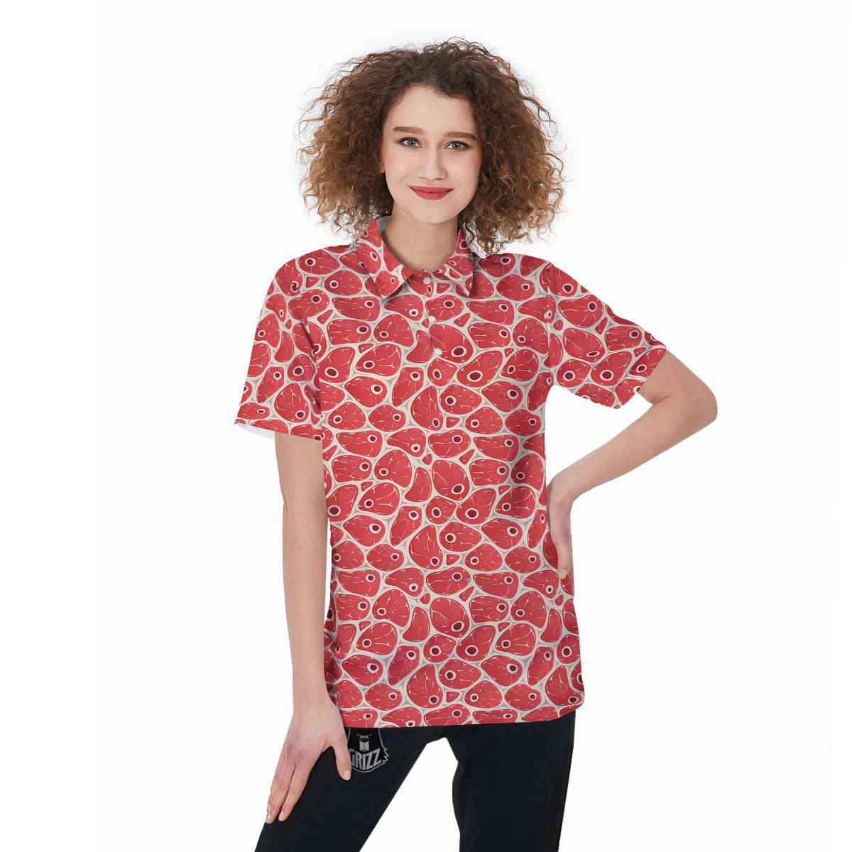 Beef Meat Print Pattern Women's Golf Shirts-grizzshop