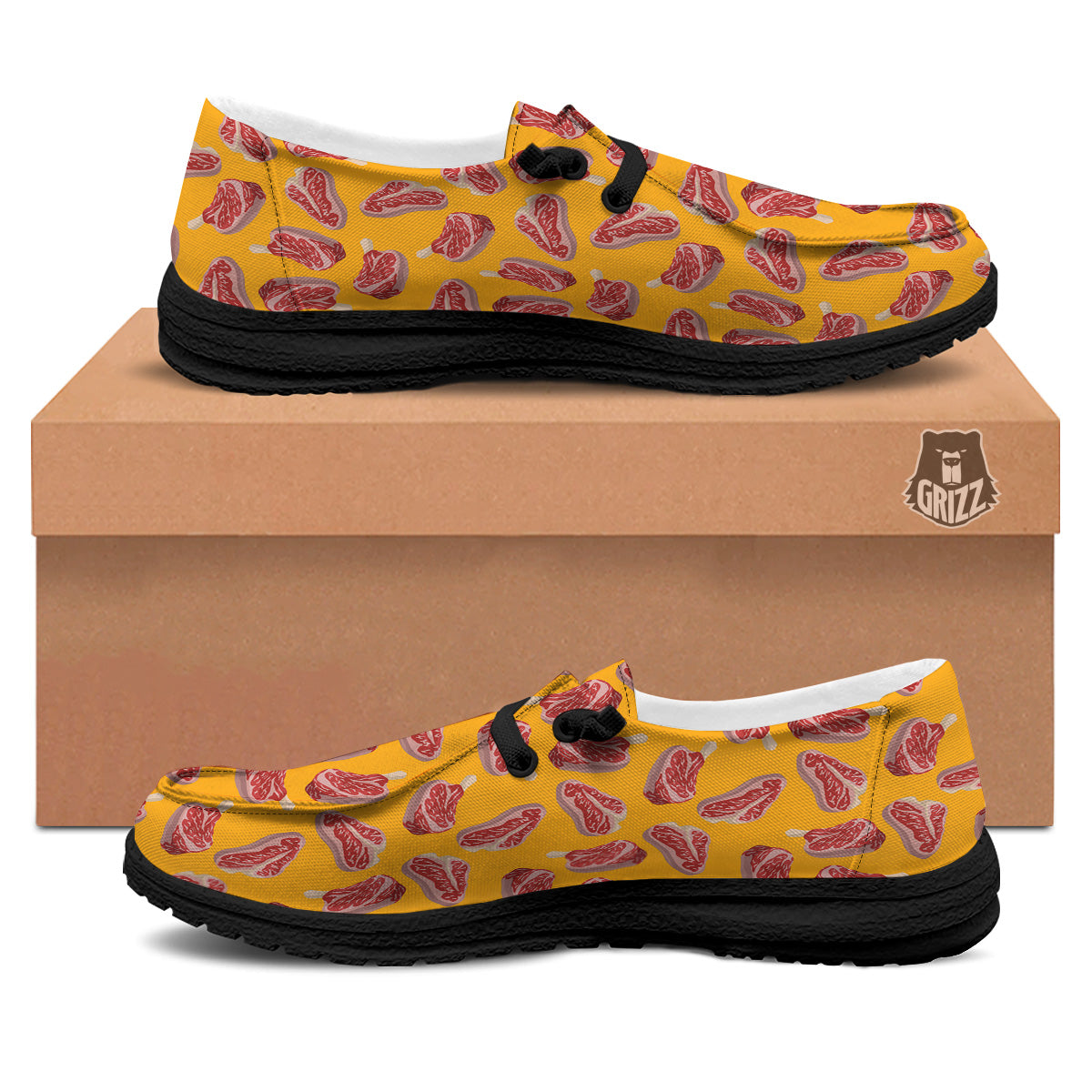 Beef Meat Steak Print Pattern Black Loafers-grizzshop