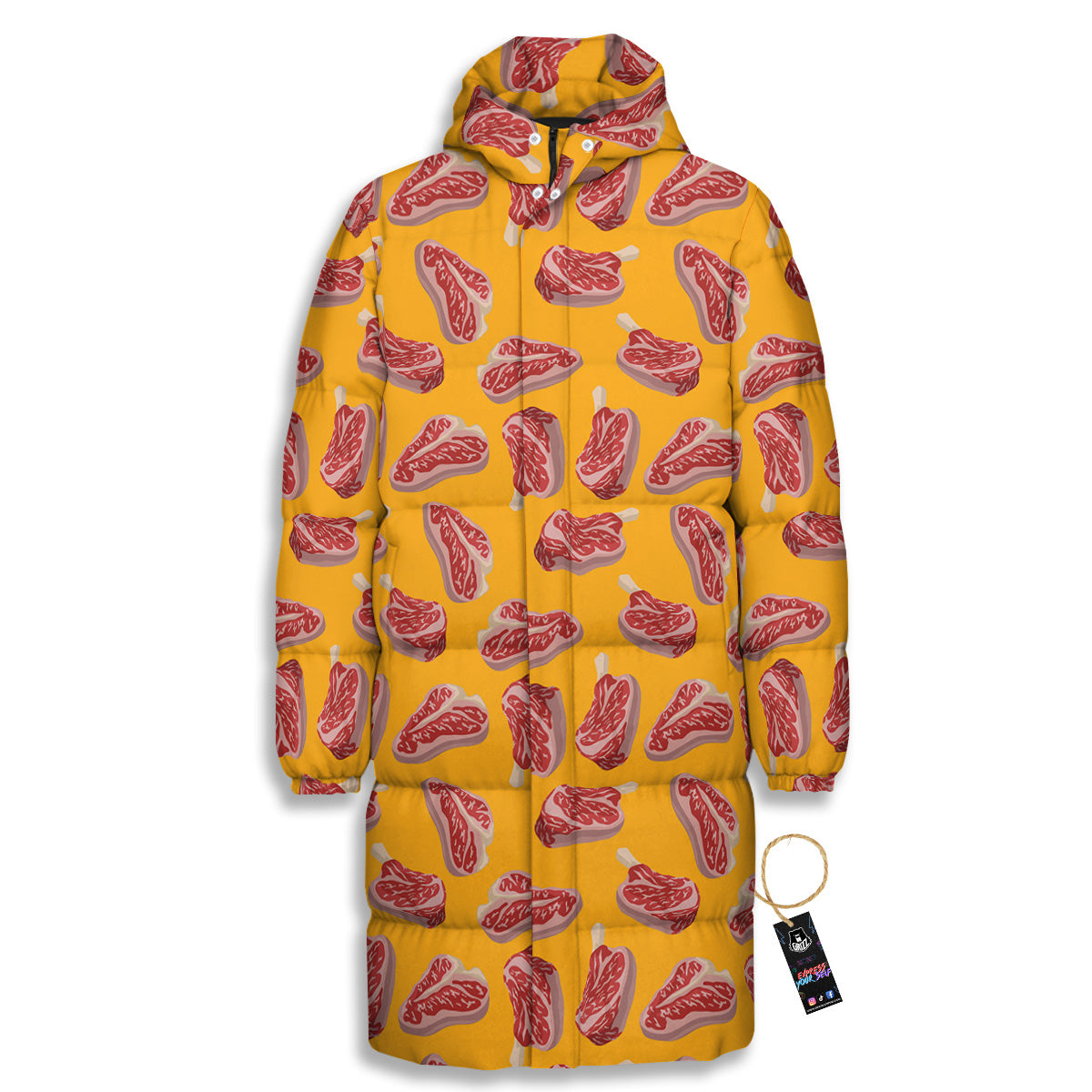 Beef Meat Steak Print Pattern Long Down Jacket-grizzshop