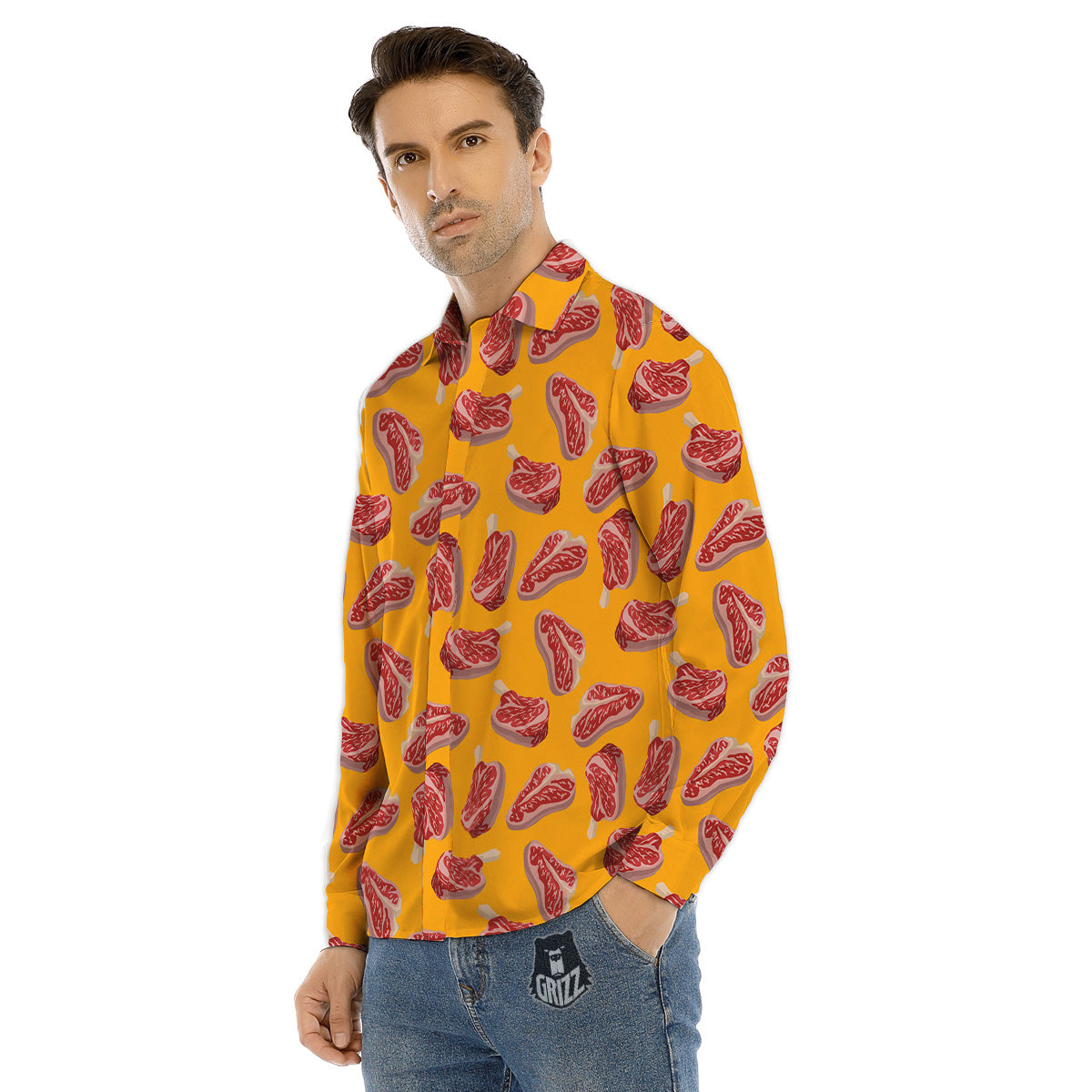 Beef Meat Steak Print Pattern Men's Dress Shirts-grizzshop