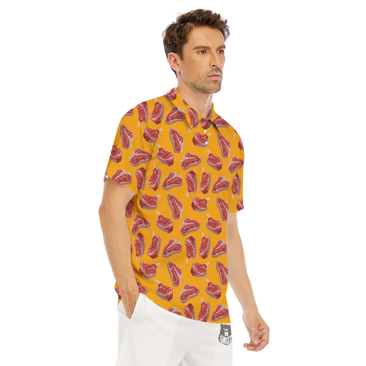 Beef Meat Steak Print Pattern Men's Golf Shirts-grizzshop