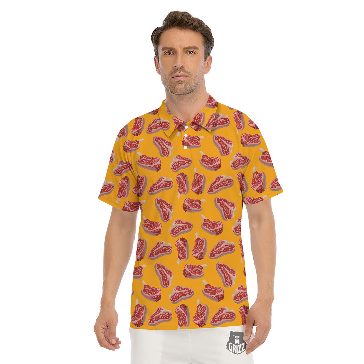 Beef Meat Steak Print Pattern Men's Golf Shirts-grizzshop