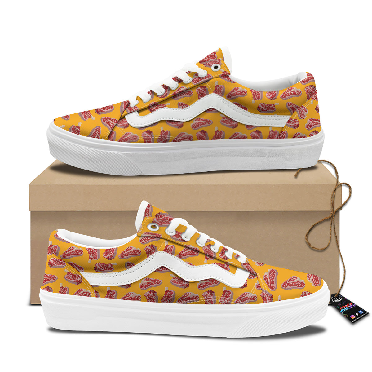 Beef Meat Steak Print Pattern Skate Shoes-grizzshop