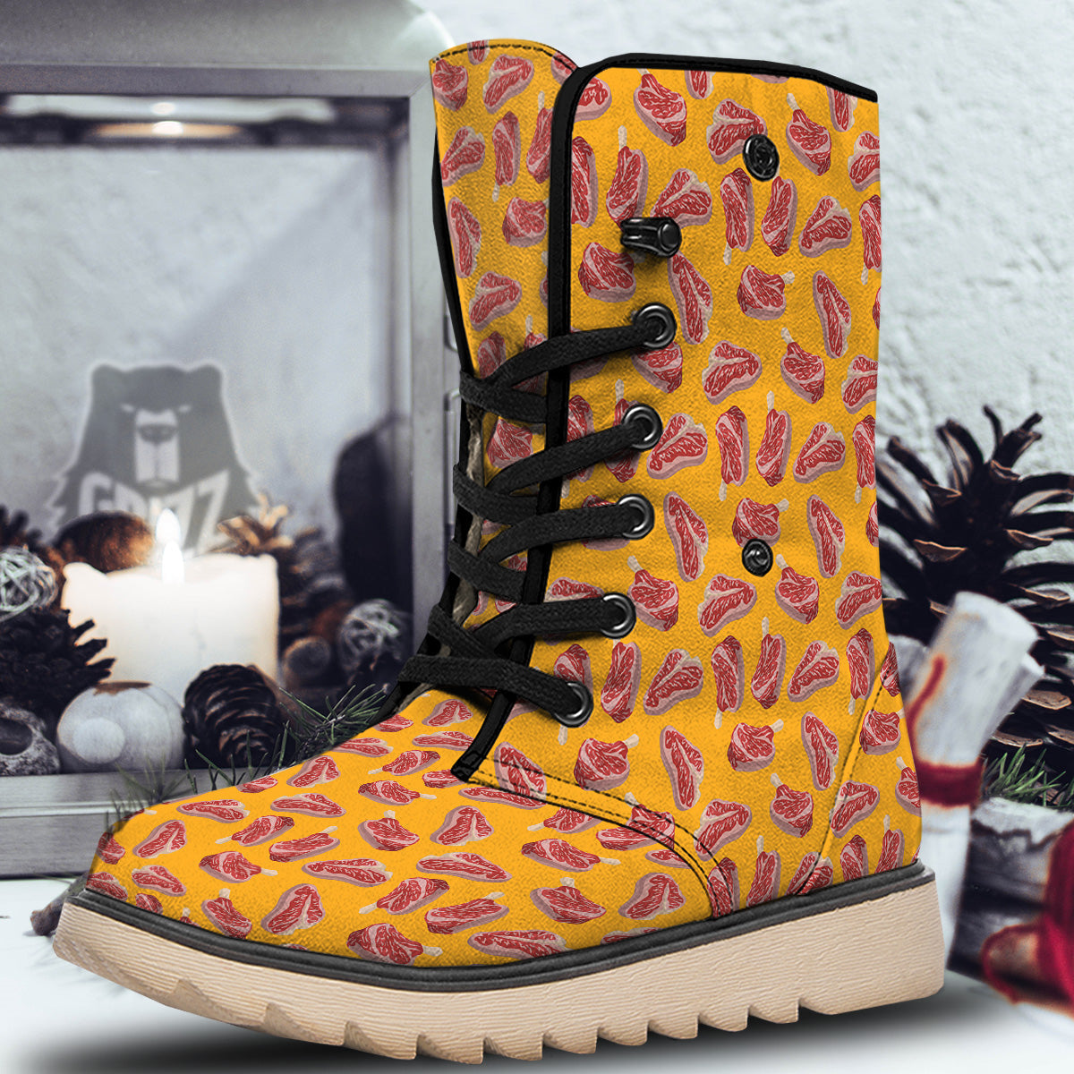 Beef Meat Steak Print Pattern Snow Boots-grizzshop