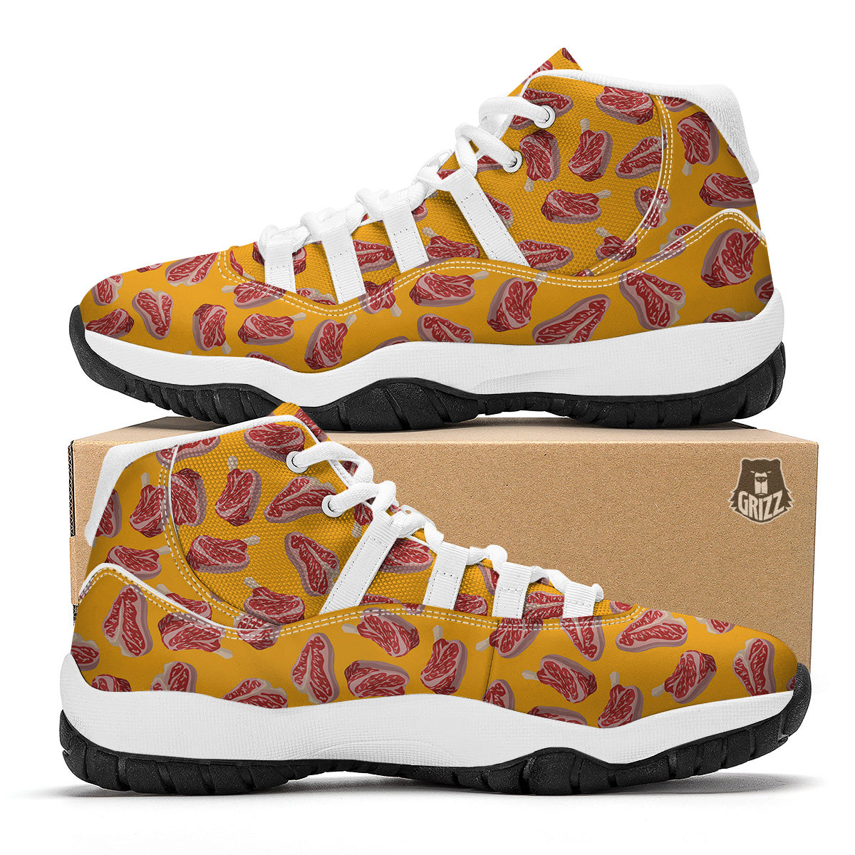 Beef Meat Steak Print Pattern White Bball Shoes-grizzshop