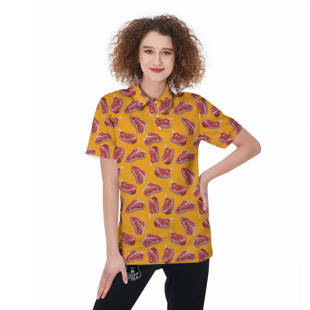 Beef Meat Steak Print Pattern Women's Golf Shirts-grizzshop