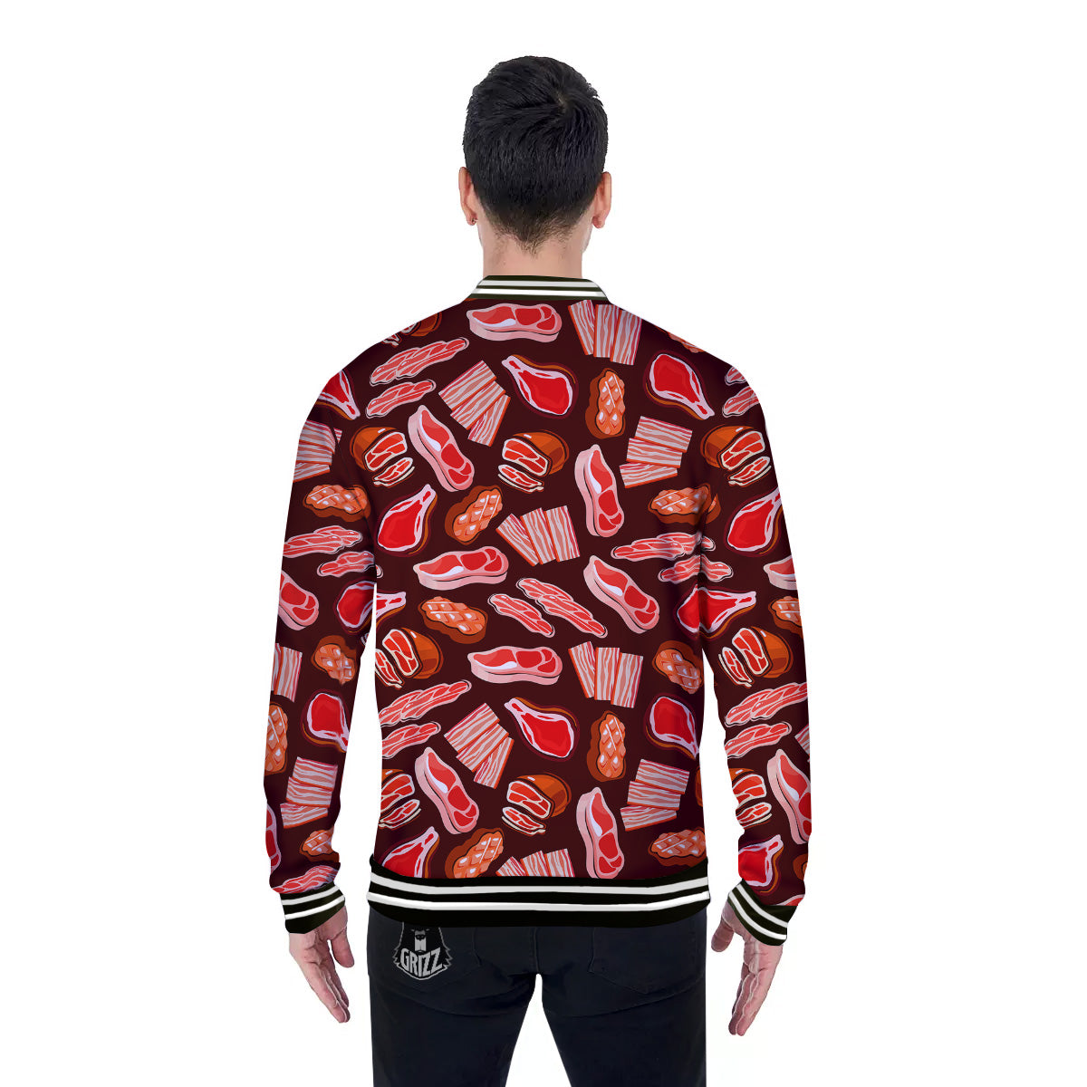 Beef Steaks Print Pattern Baseball Jacket-grizzshop
