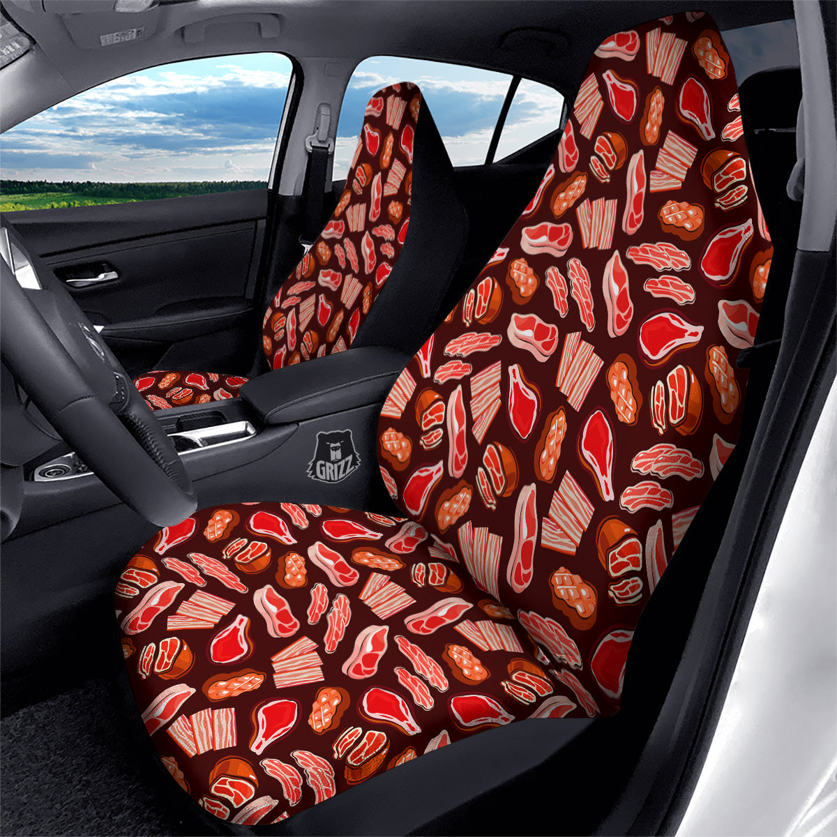 Beef Steaks Print Pattern Car Seat Covers-grizzshop