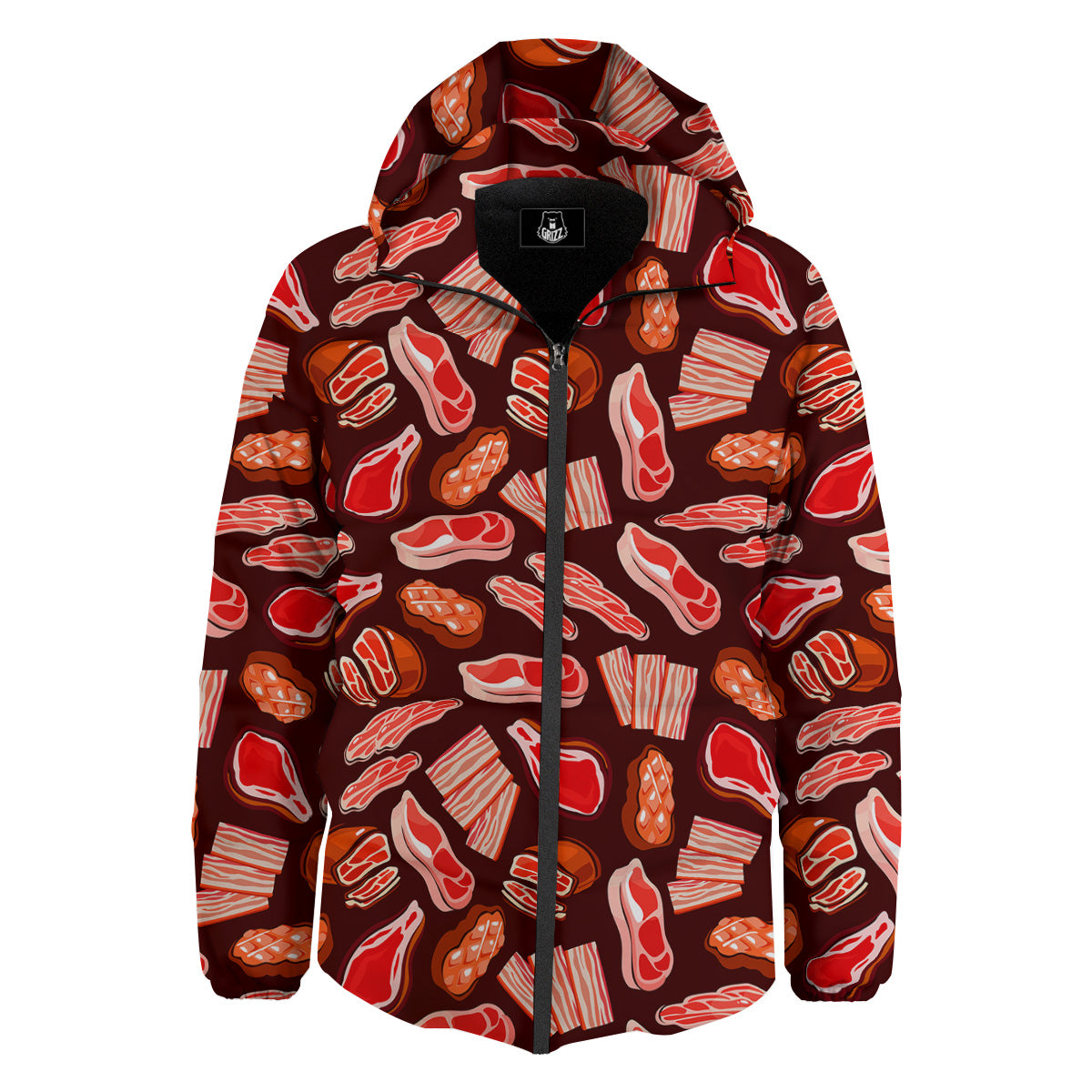 Beef Steaks Print Pattern Down Jacket-grizzshop
