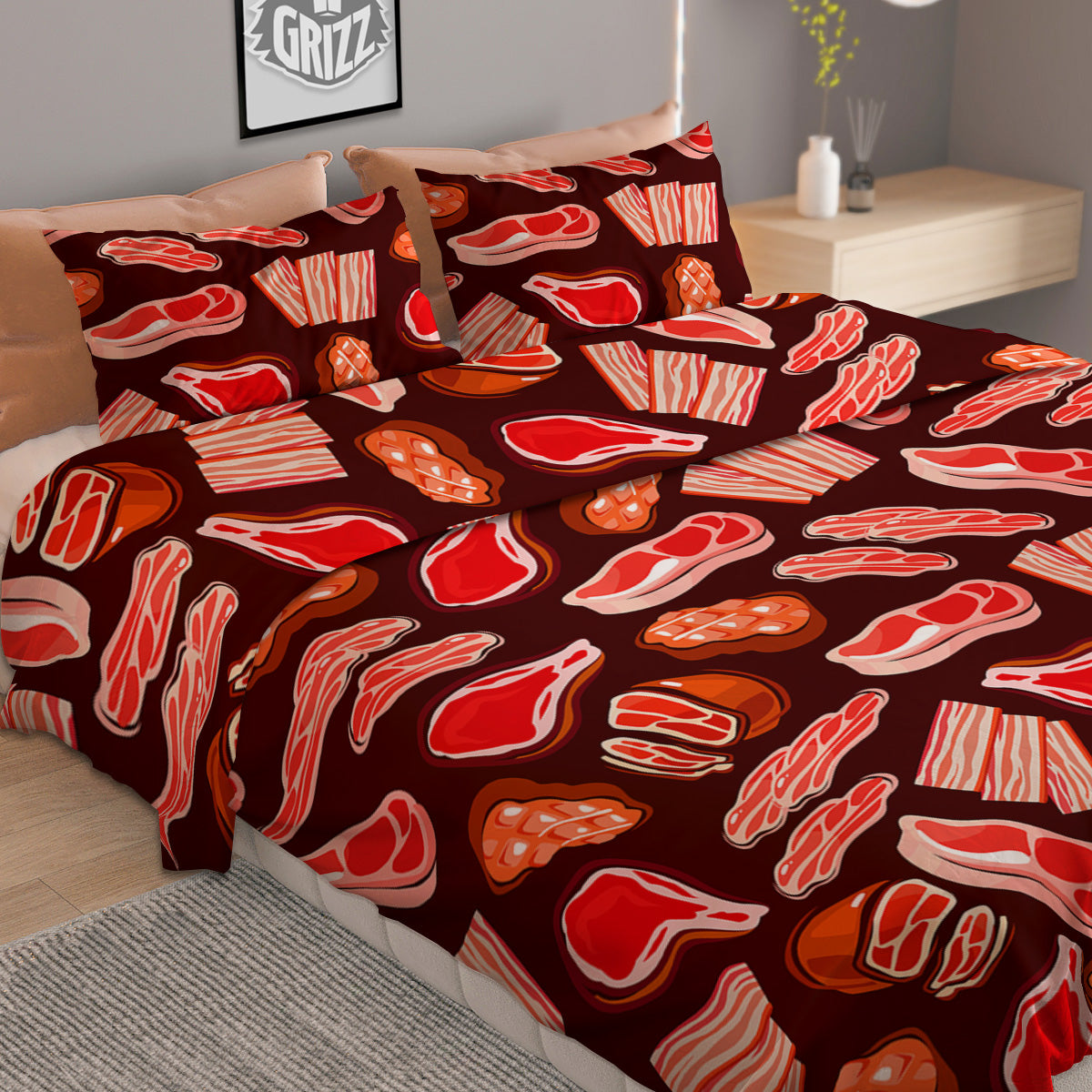 Beef Steaks Print Pattern Duvet Cover Bedding Set