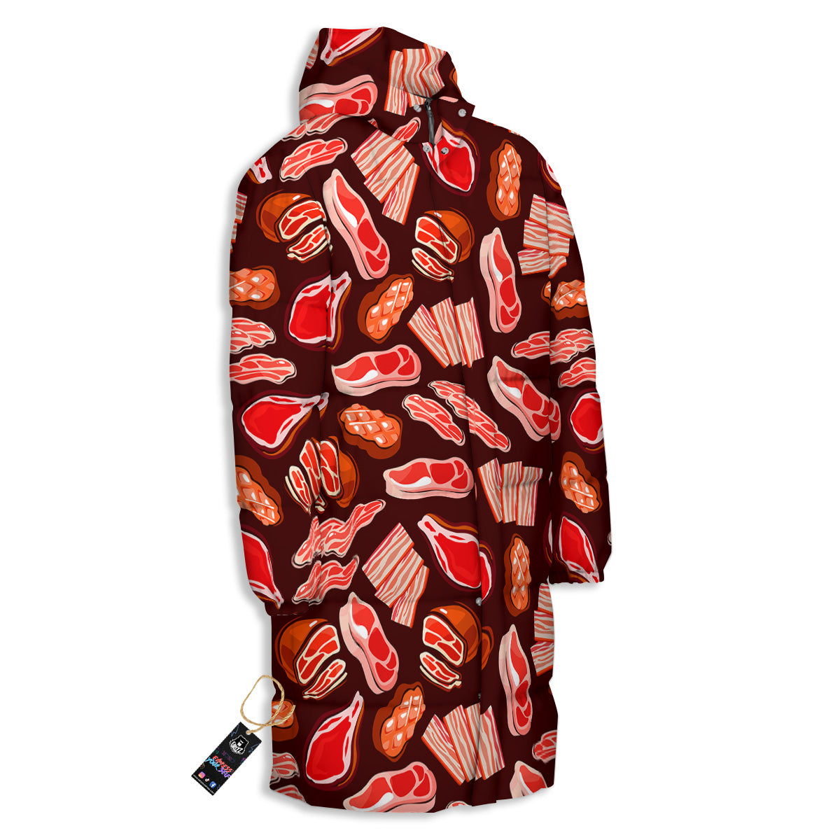 Beef Steaks Print Pattern Long Down Jacket-grizzshop