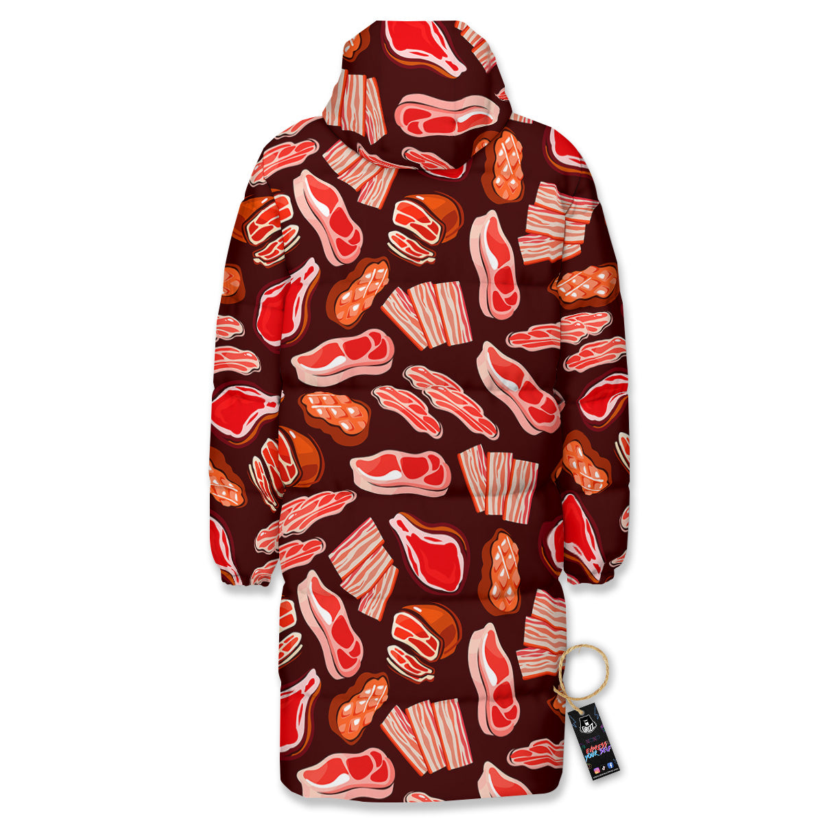Beef Steaks Print Pattern Long Down Jacket-grizzshop