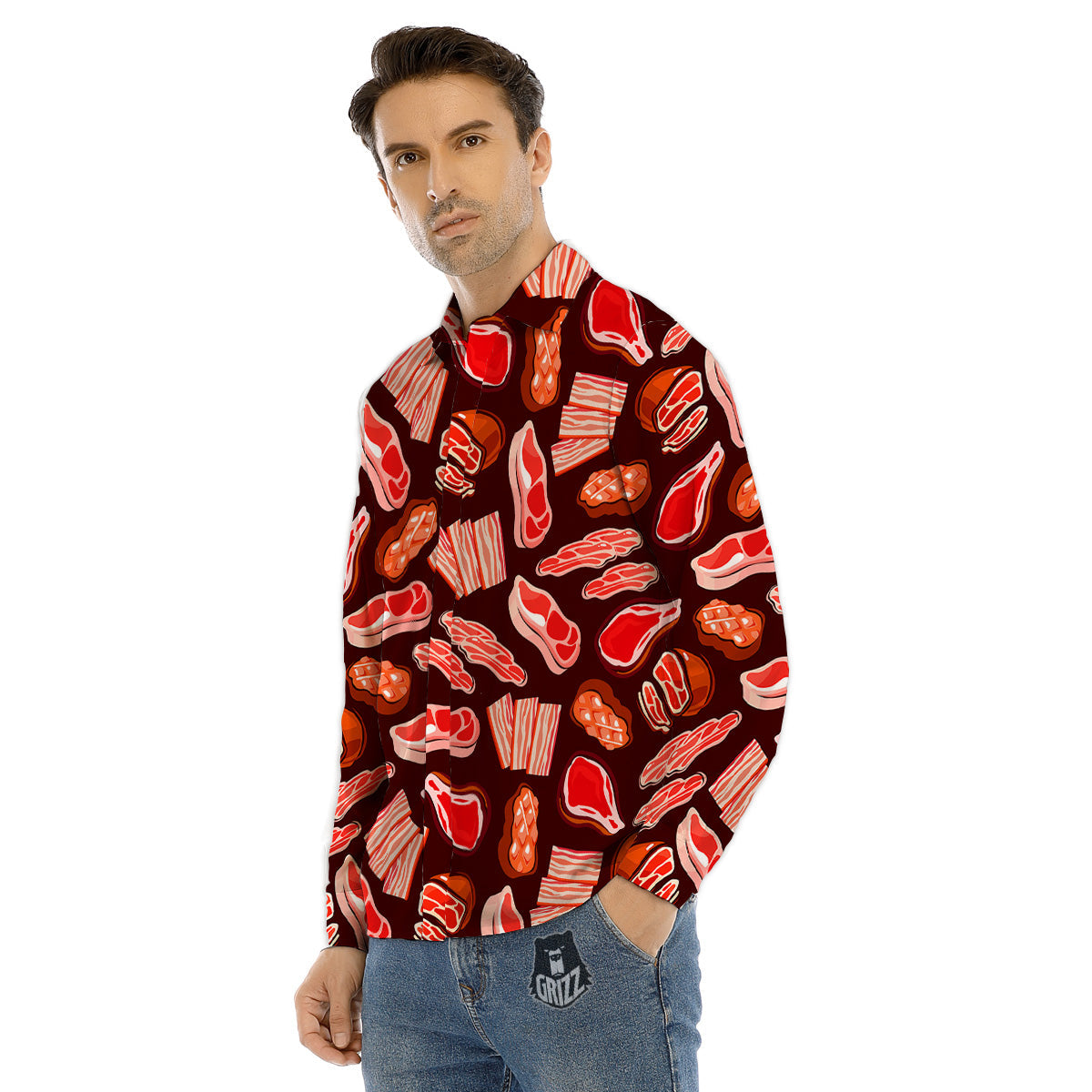 Beef Steaks Print Pattern Men's Dress Shirts-grizzshop
