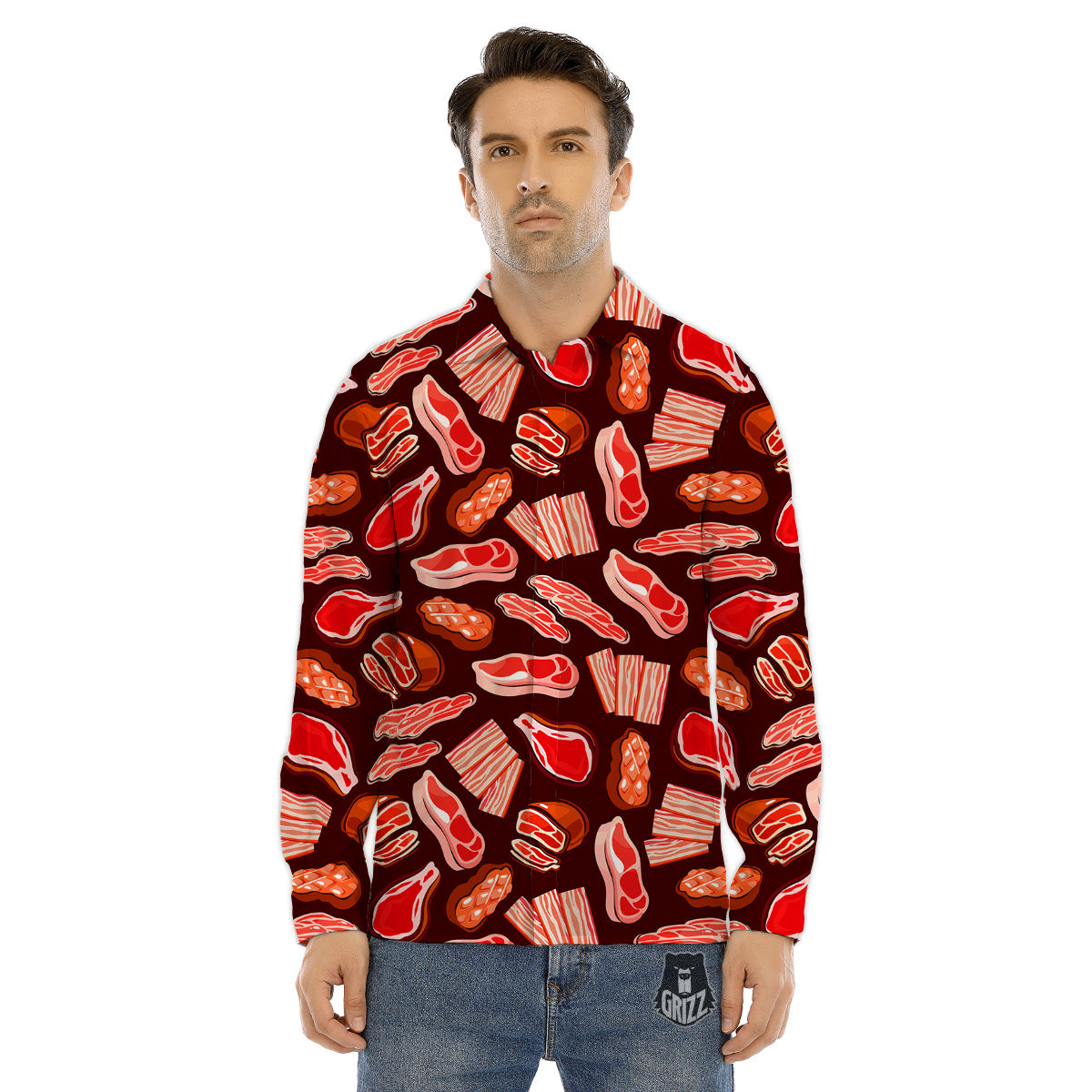 Beef Steaks Print Pattern Men's Dress Shirts-grizzshop