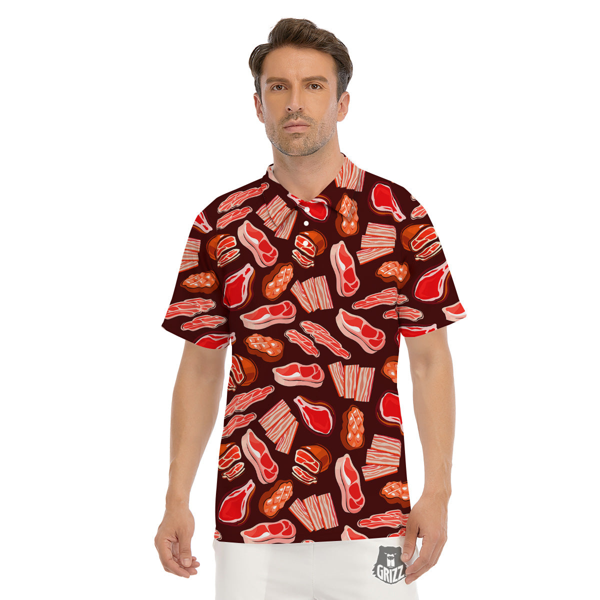 Beef Steaks Print Pattern Men's Golf Shirts-grizzshop