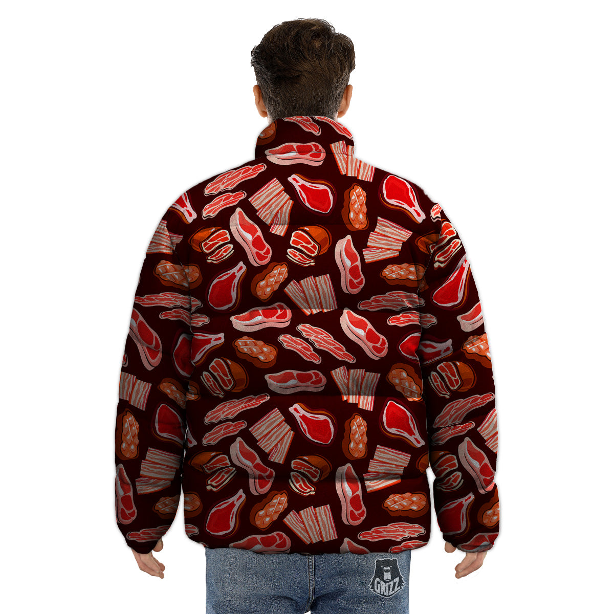 Beef Steaks Print Pattern Puffer Jacket-grizzshop
