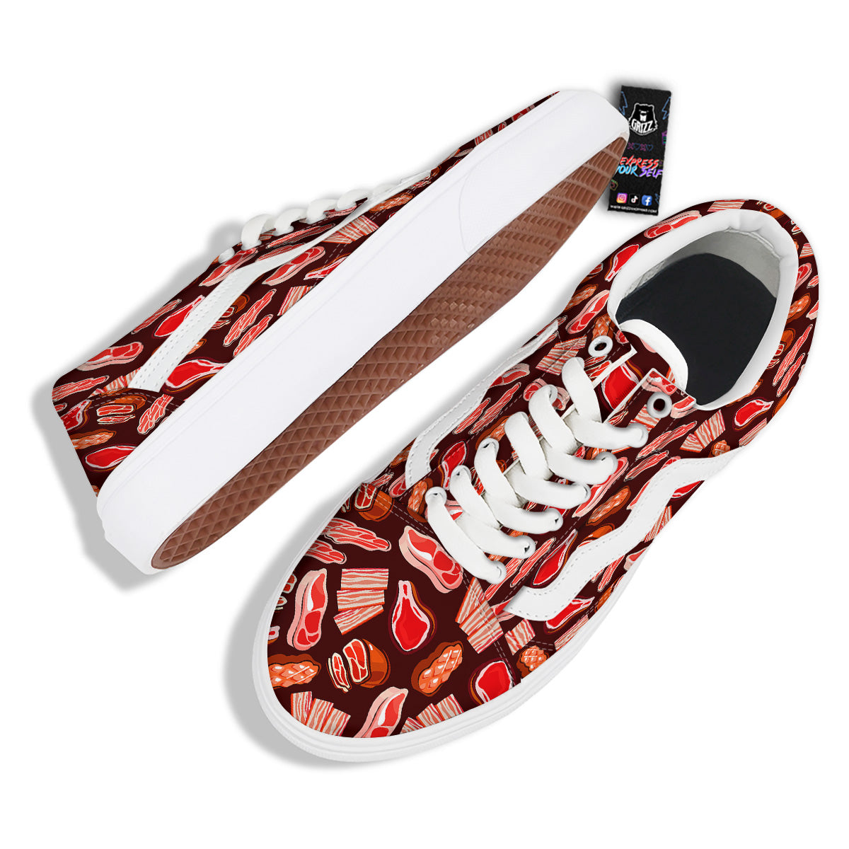 Beef Steaks Print Pattern Skate Shoes-grizzshop
